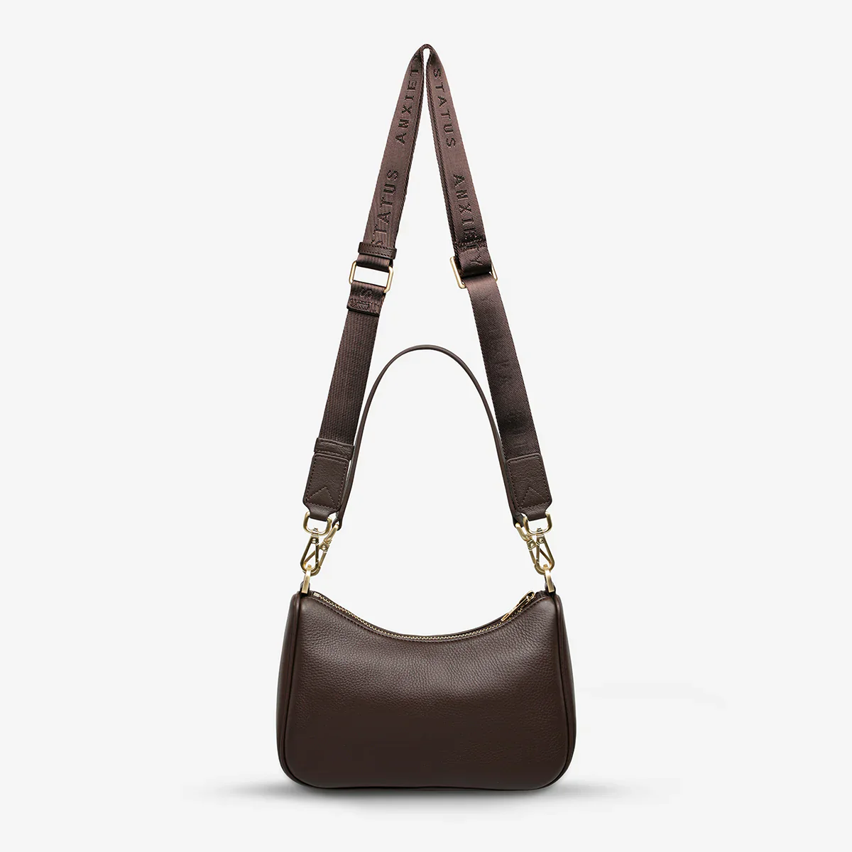 STATUS ANXIETY Womens Look Both Ways Leather Bag in Cocoa w Brushed Gold - Image 3