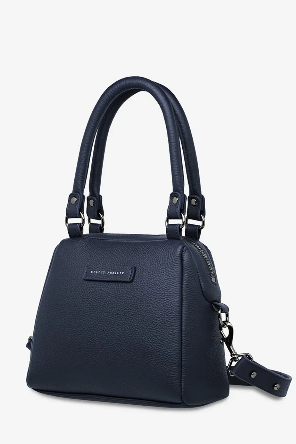 STATUS ANXIETY Womens Mini Mountains Leather Bag in Midnight Blue