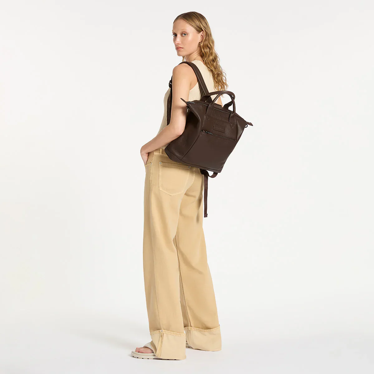 STATUS ANXIETY Womens Mini Waves Leather Backpack- Cocoa - Image 6