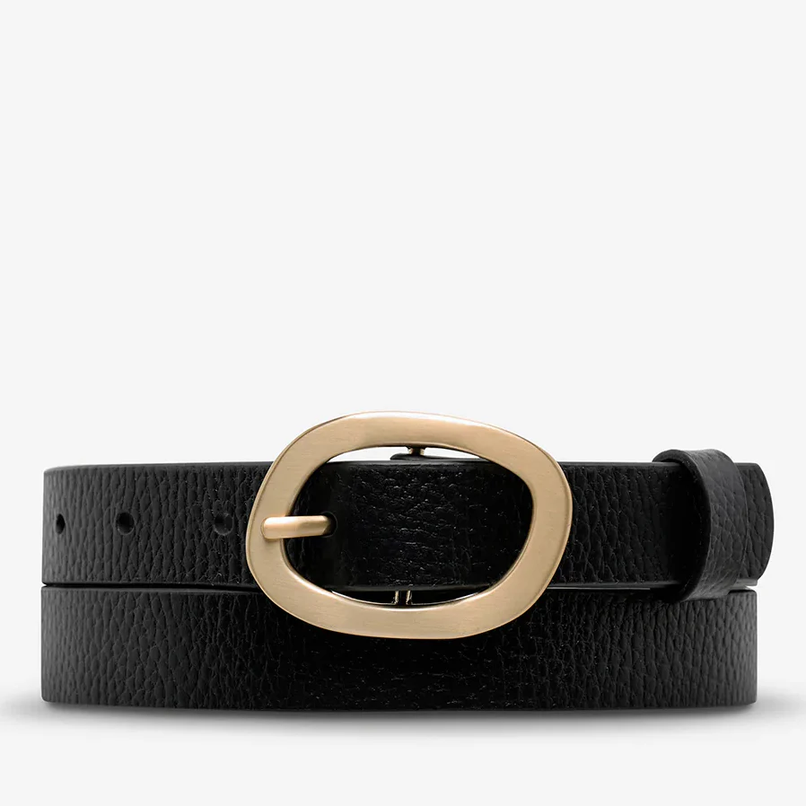 STATUS ANXIETY Womens Nocturne Leather Belt Black / Gold - Image 13