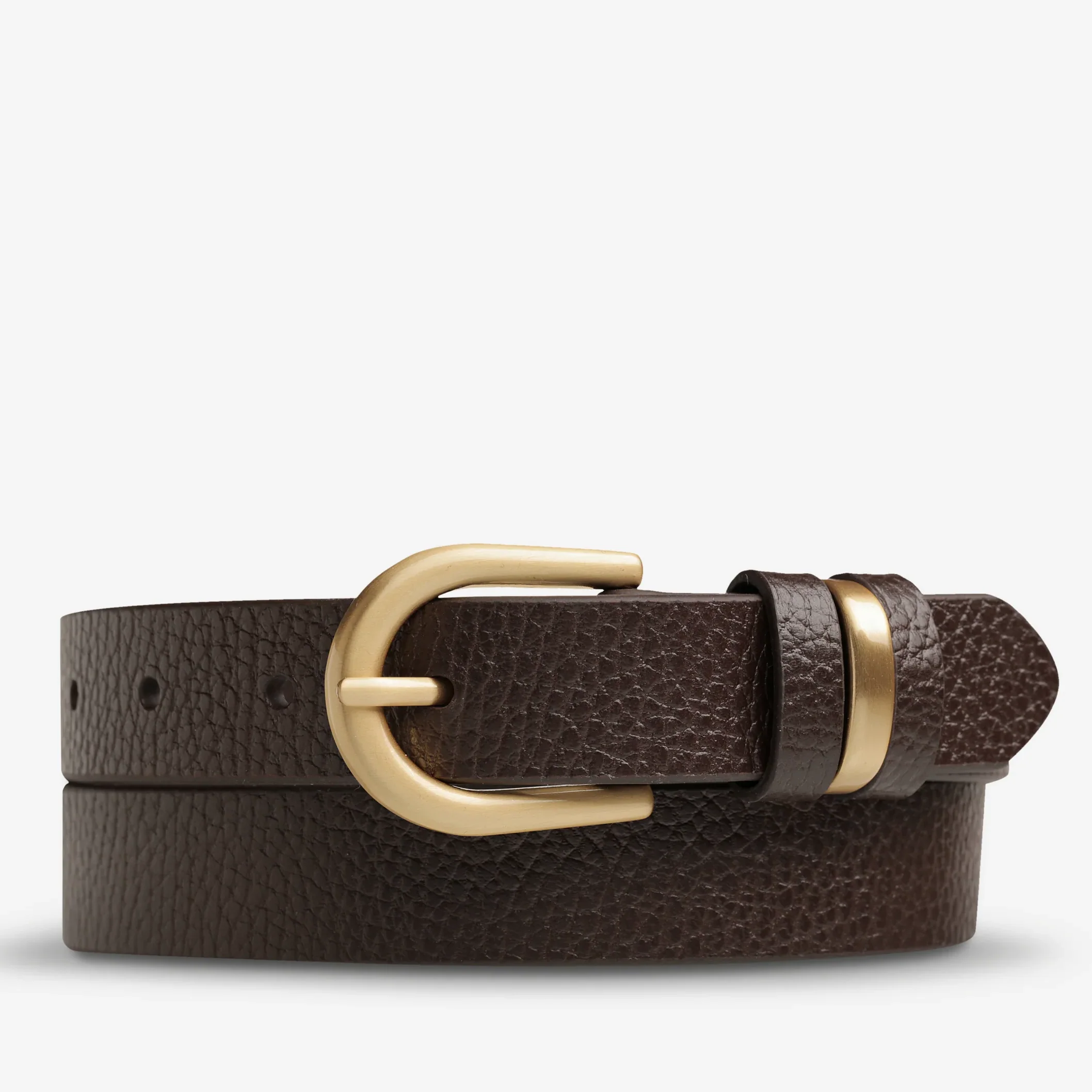 STATUS ANXIETY Womens Over And Over Leather Belt - Choc/ Gold