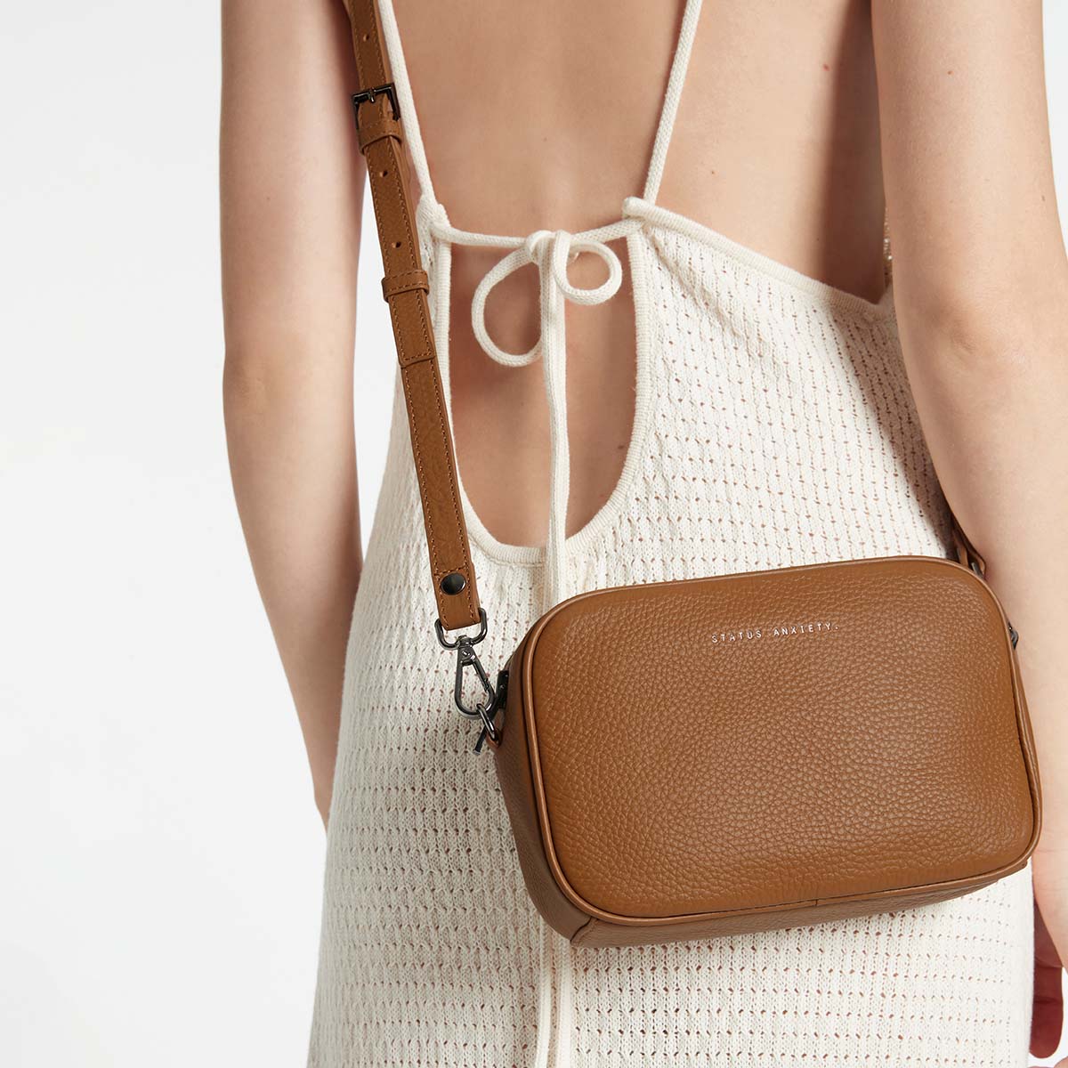 STATUS ANXIETY Womens Plunder Leather Bag with Dual Strap in Camel - Image 3