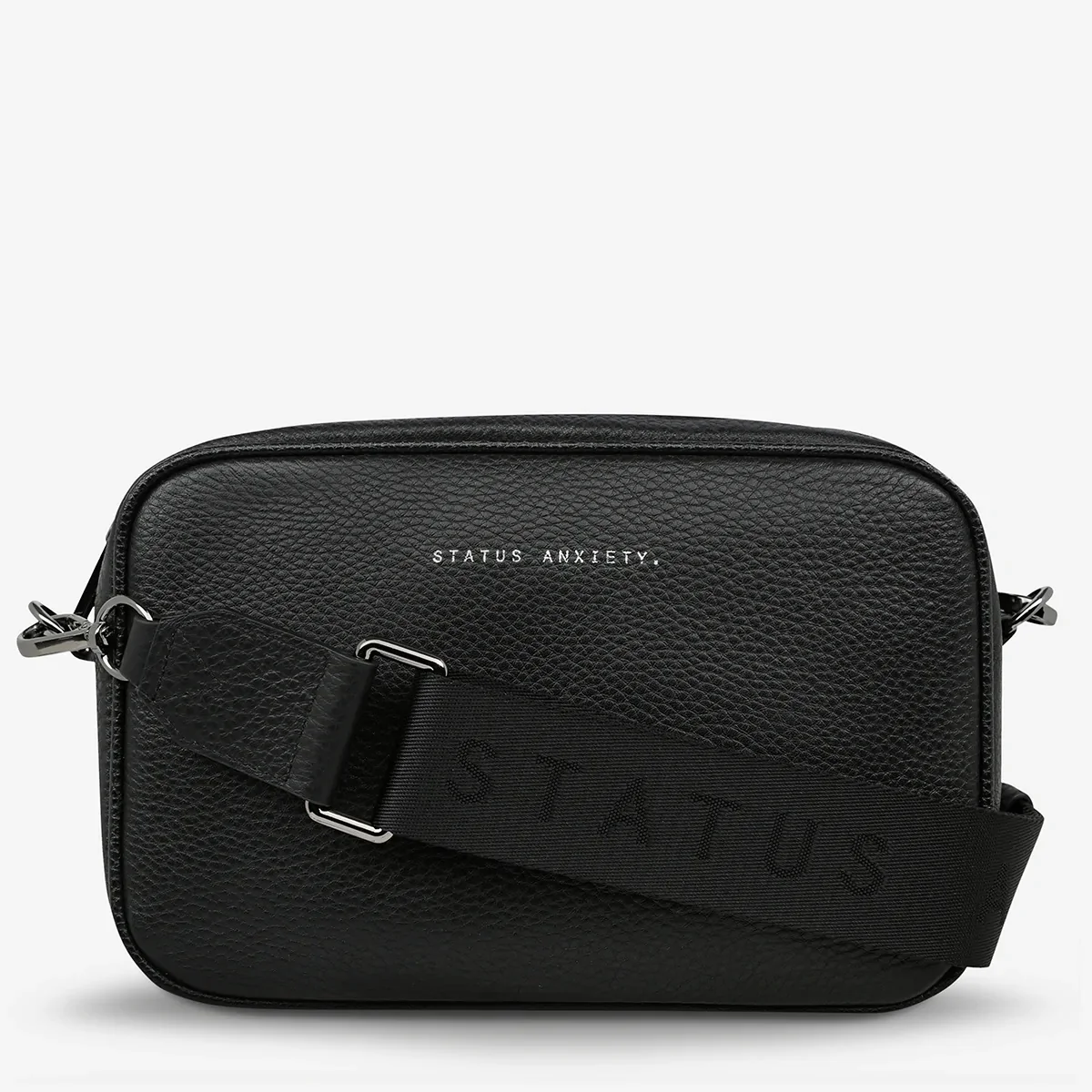STATUS ANXIETY Womens Plunder Leather Bag with Webbed Strap Black - Image 3