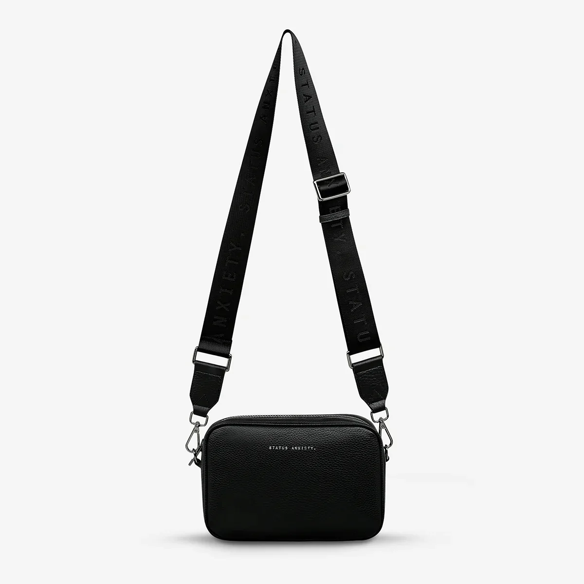 STATUS ANXIETY Womens Plunder Leather Bag with Webbed Strap Black - Image 4