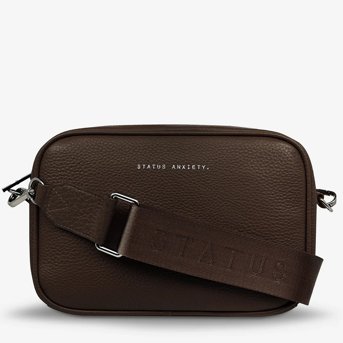 STATUS ANXIETY Womens Plunder Leather Bag with Webbed Strap  - Cocoa
