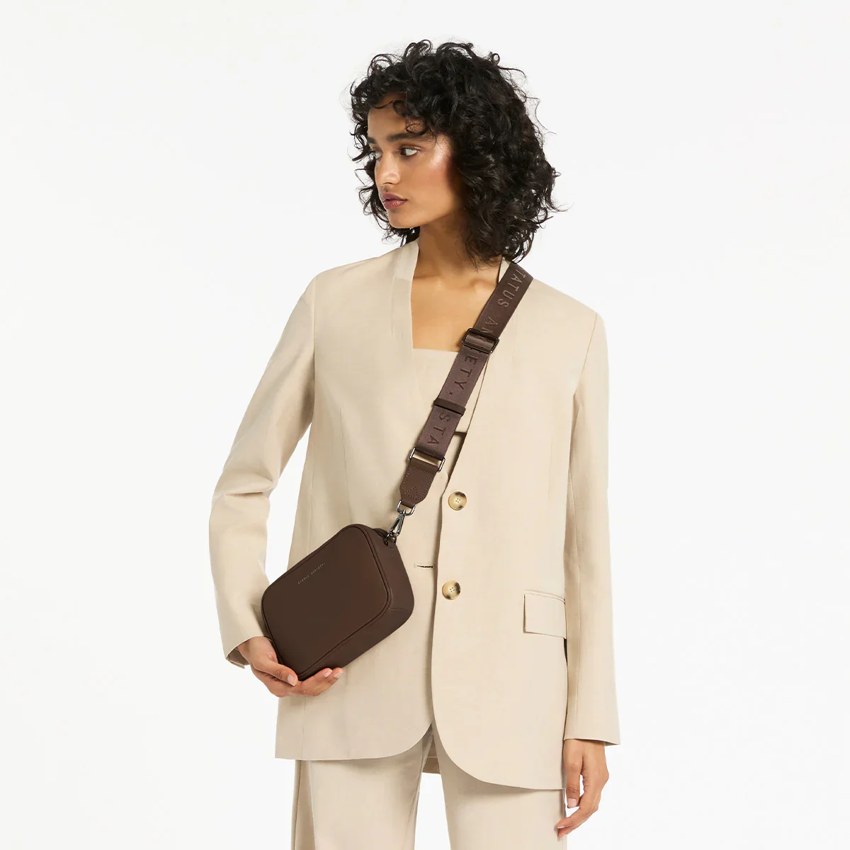 STATUS ANXIETY Womens Plunder Leather Bag with Webbed Strap  - Cocoa - Image 10
