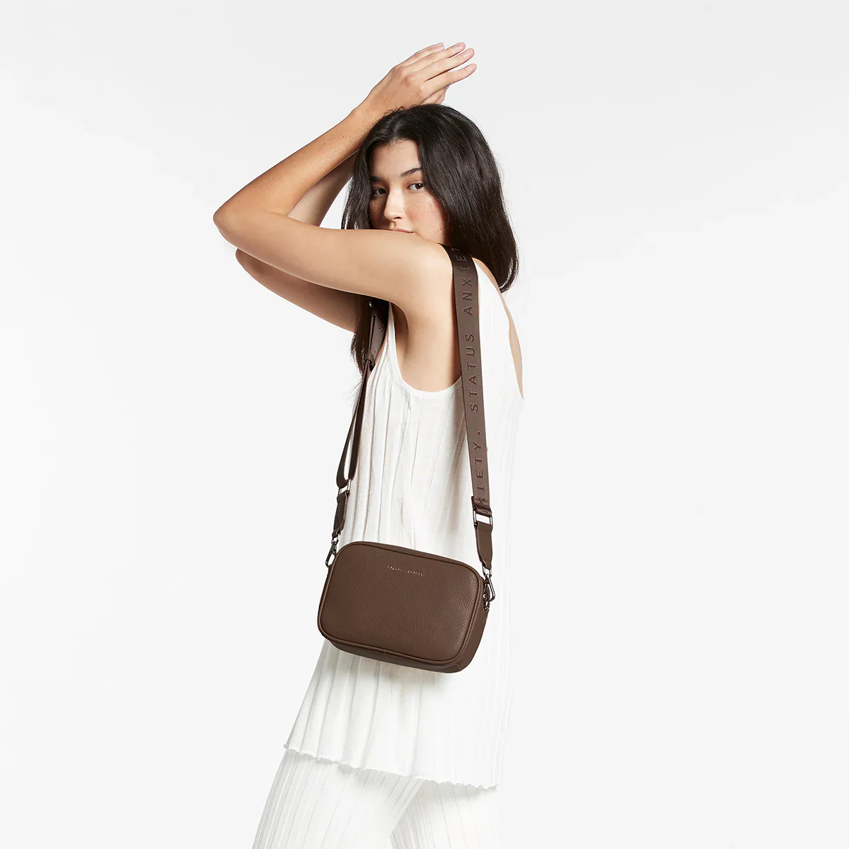 STATUS ANXIETY Womens Plunder Leather Bag with Webbed Strap  - Cocoa - Image 3