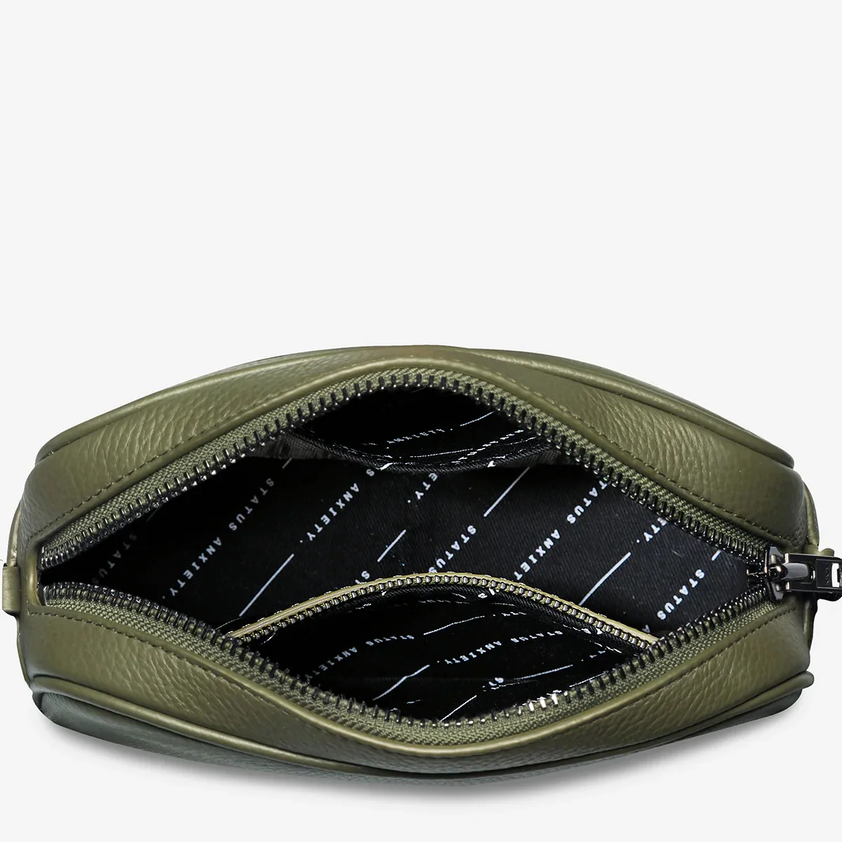 STATUS ANXIETY Womens Plunder Leather Bag with Webbed Strap Khaki - Image 6