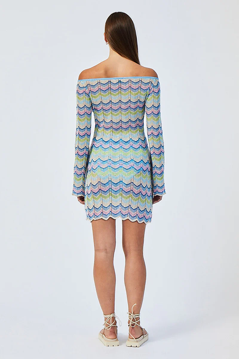 SUBOO Womens Karo Off Shoulder Chevron Knit Mini Dress - Multi - Image 4