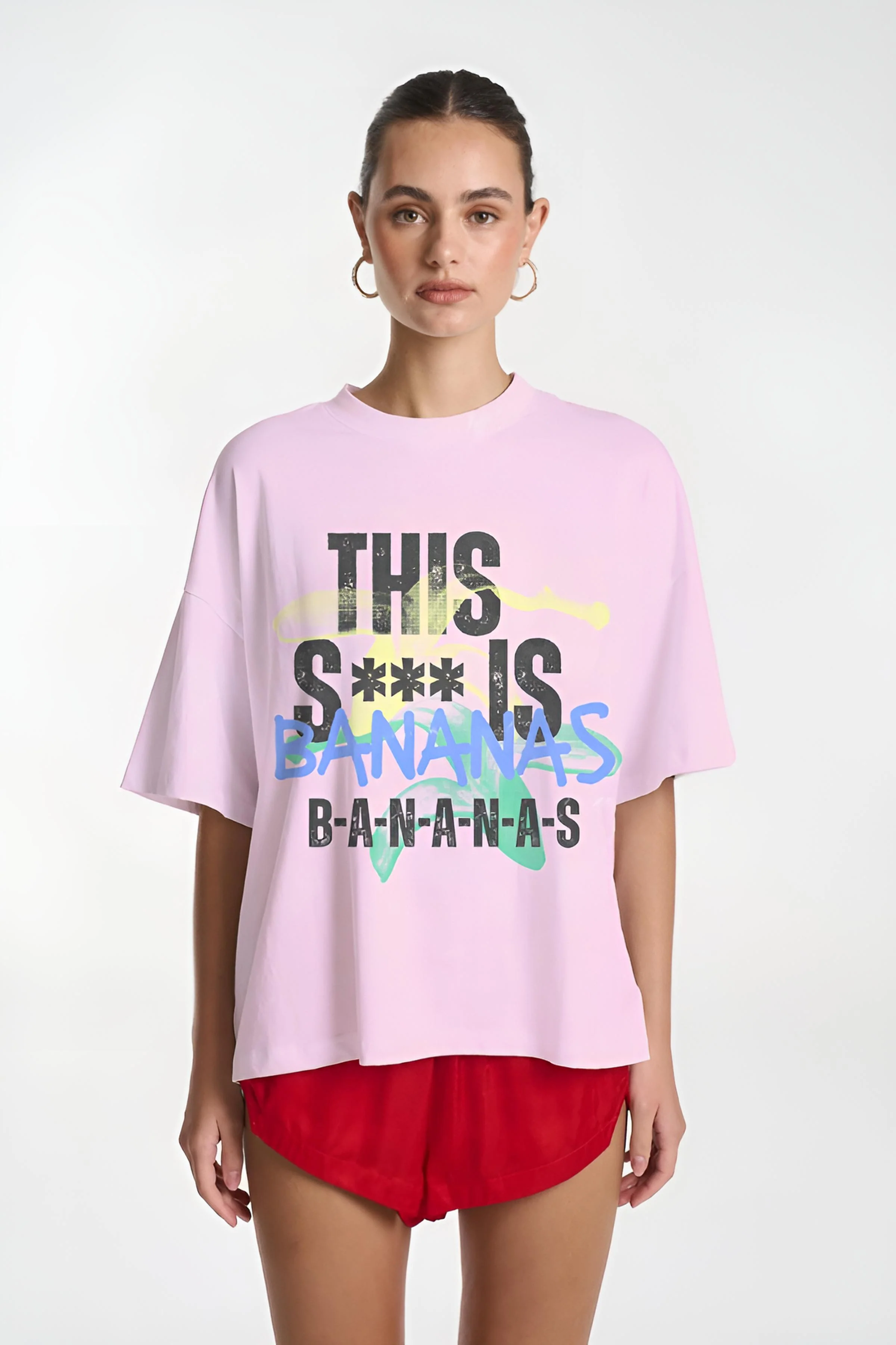 SUMMI SUMMI Womens Banana OS Tee in Pink / Bananas