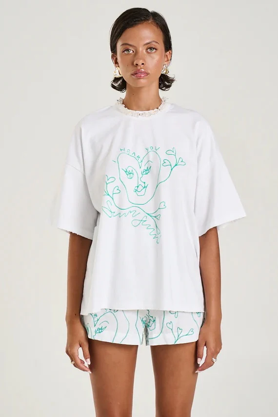 SUMMI SUMMI Womens Band Tee I Heart U in White