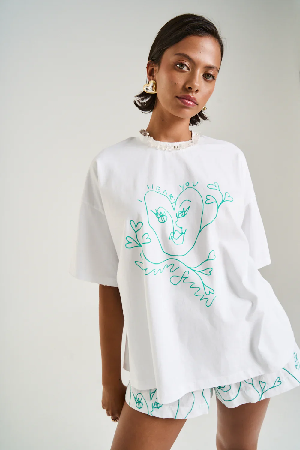 SUMMI SUMMI Womens Band Tee I Heart U in White - Image 4
