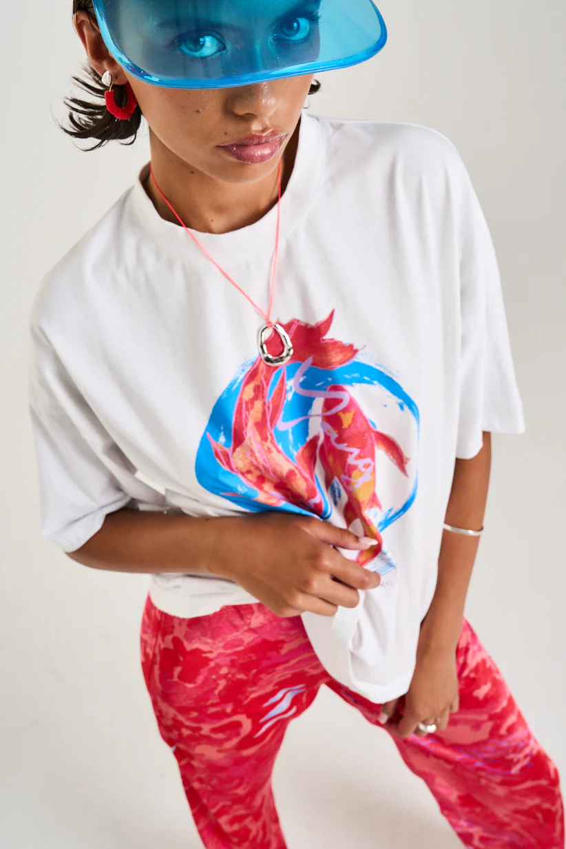 SUMMI SUMMI Womens Band Tee in White with Koi Print - Image 10