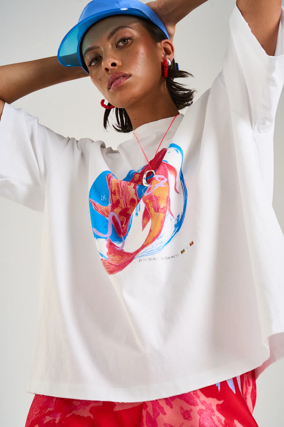 SUMMI SUMMI Womens Band Tee in White with Koi Print - Image 11