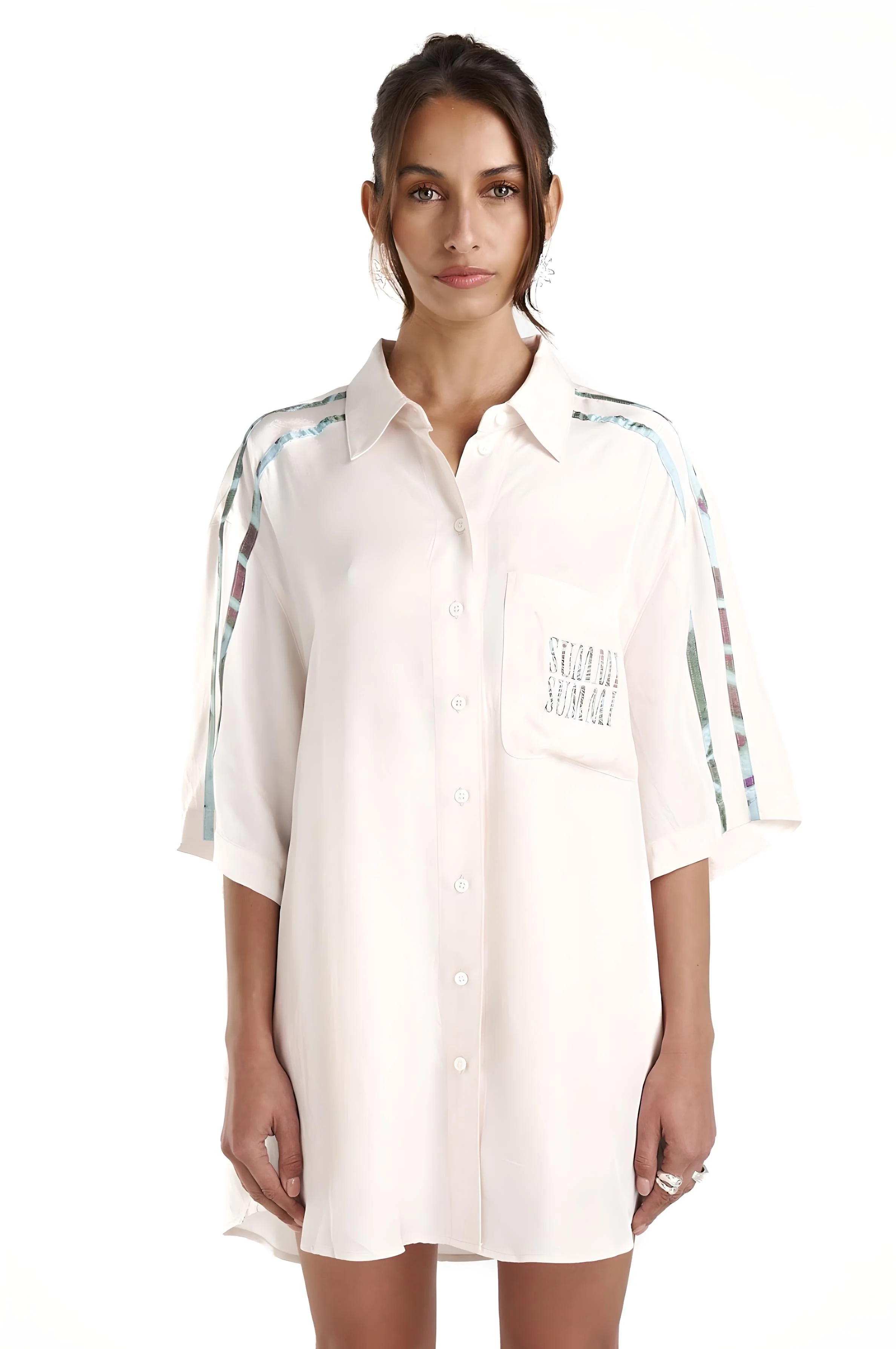 SUMMI SUMMI Womens Big Shirt with Stripe - Cream/Viceroy Stripe