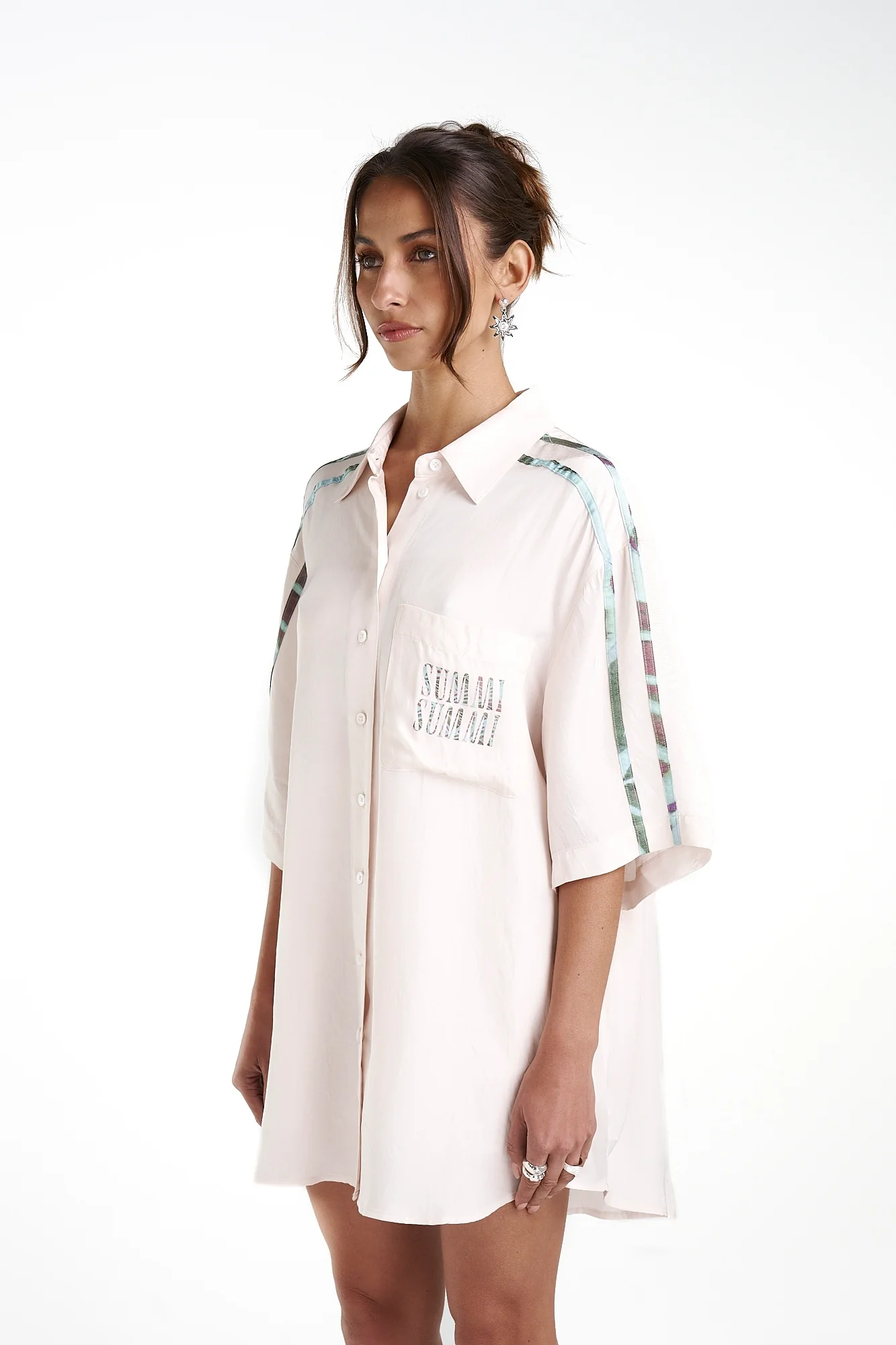 SUMMI SUMMI Womens Big Shirt with Stripe - Cream/Viceroy Stripe - Image 2