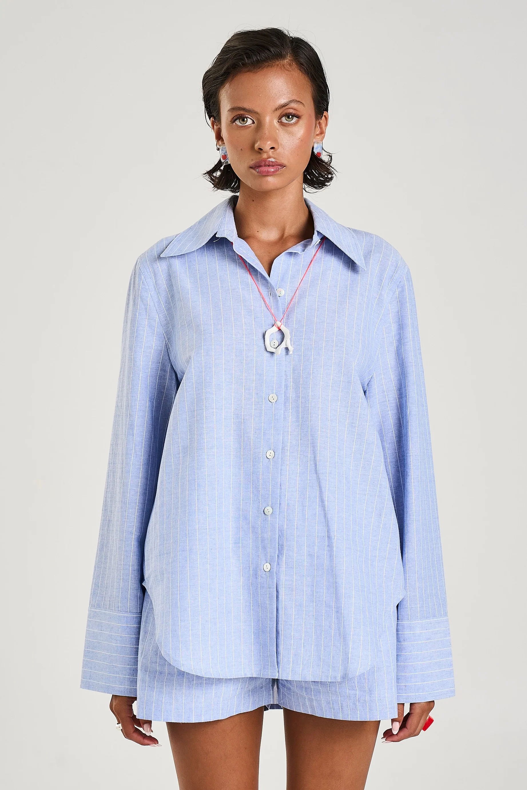 SUMMI SUMMI Womens Cuff Shirt in Sea Stripe