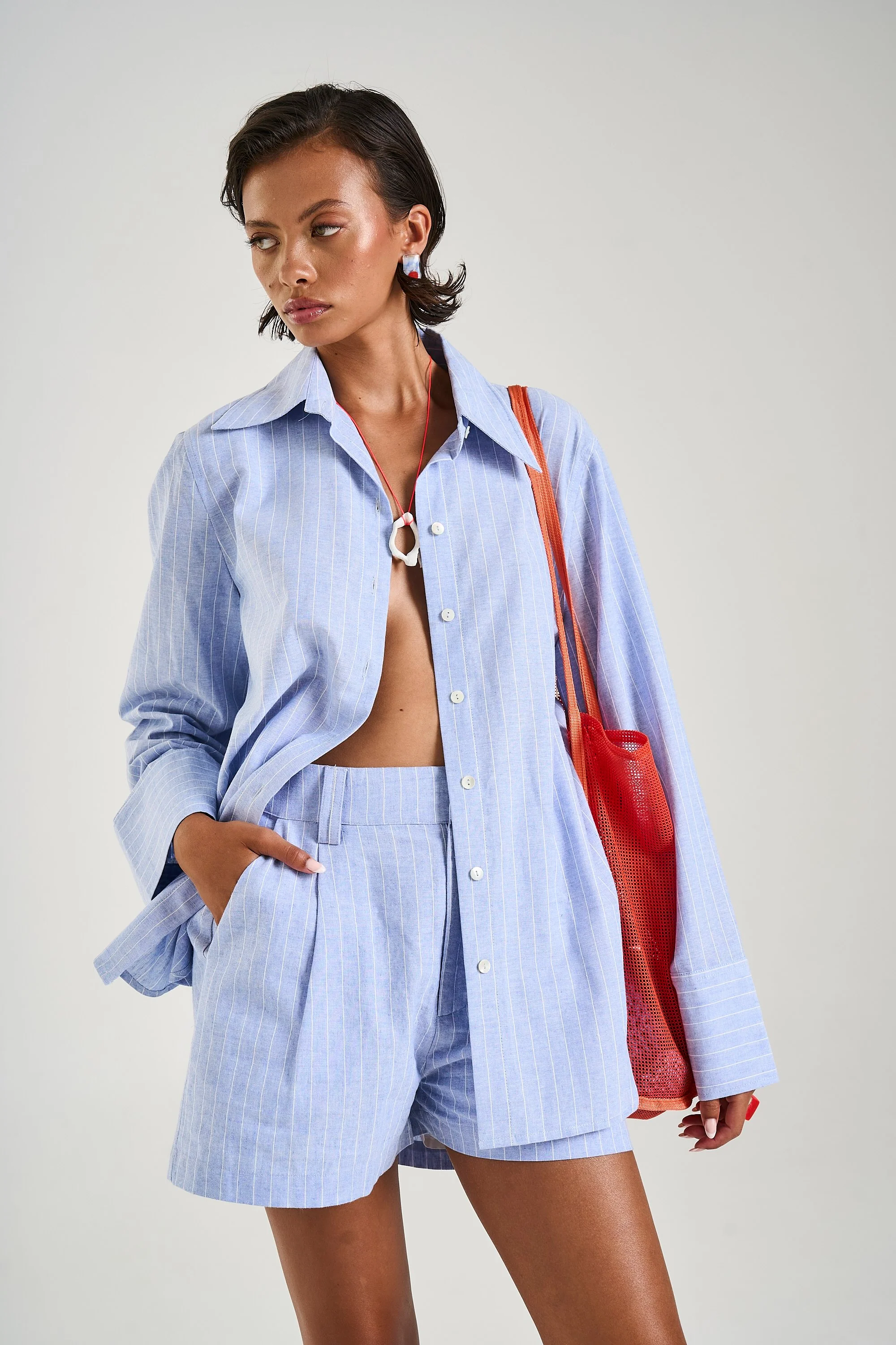 SUMMI SUMMI Womens Cuff Shirt in Sea Stripe - Image 12