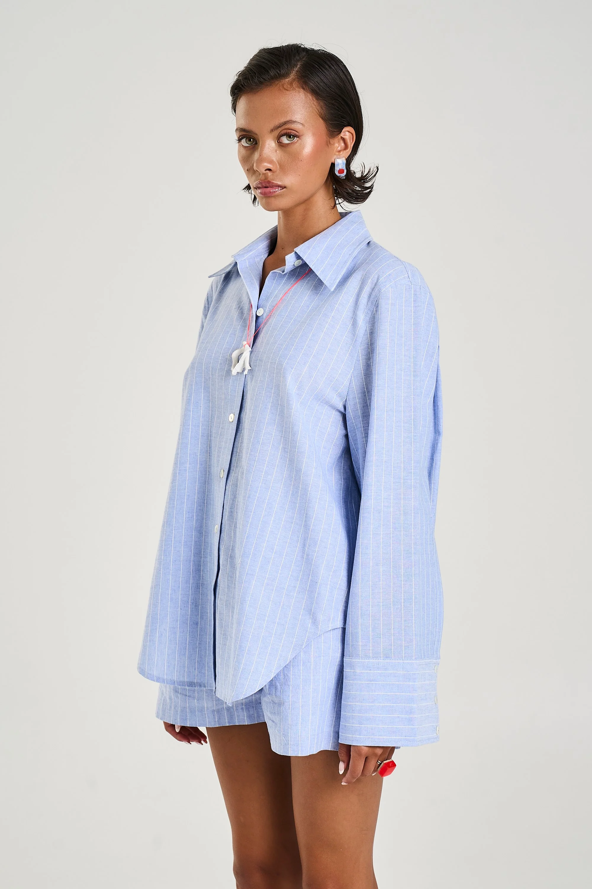 SUMMI SUMMI Womens Cuff Shirt in Sea Stripe - Image 3