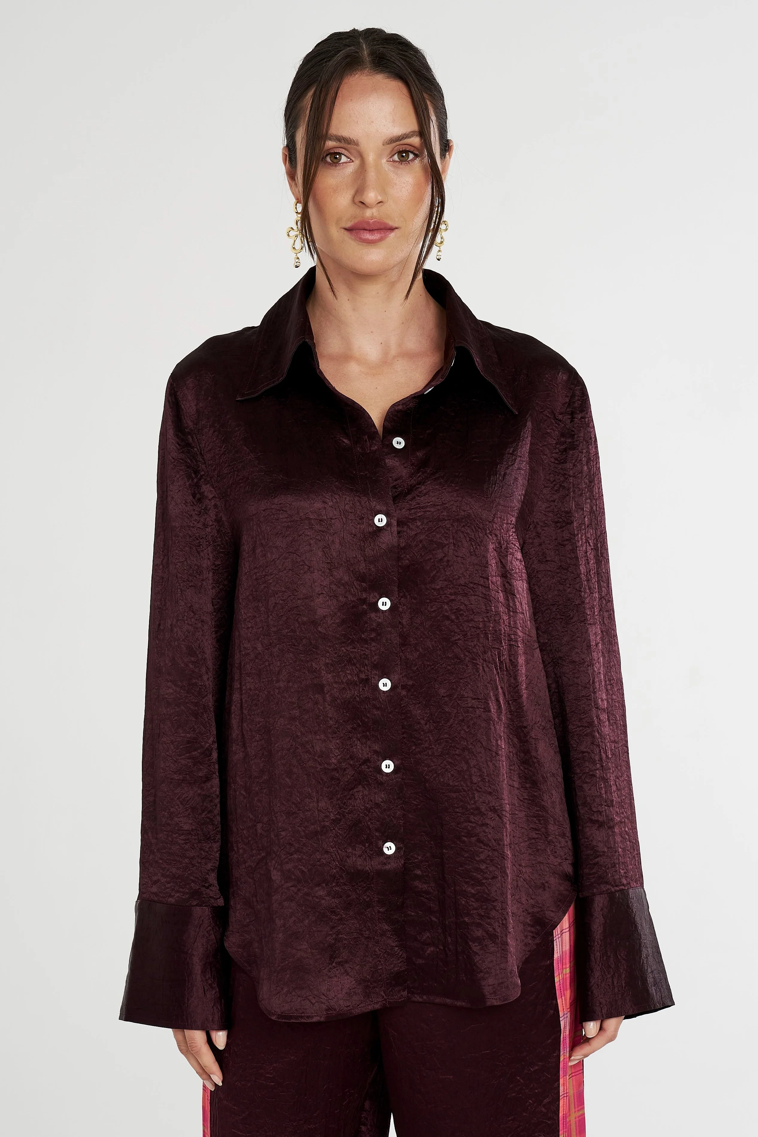 SUMMI SUMMI Womens Cuff Shirt - Plum