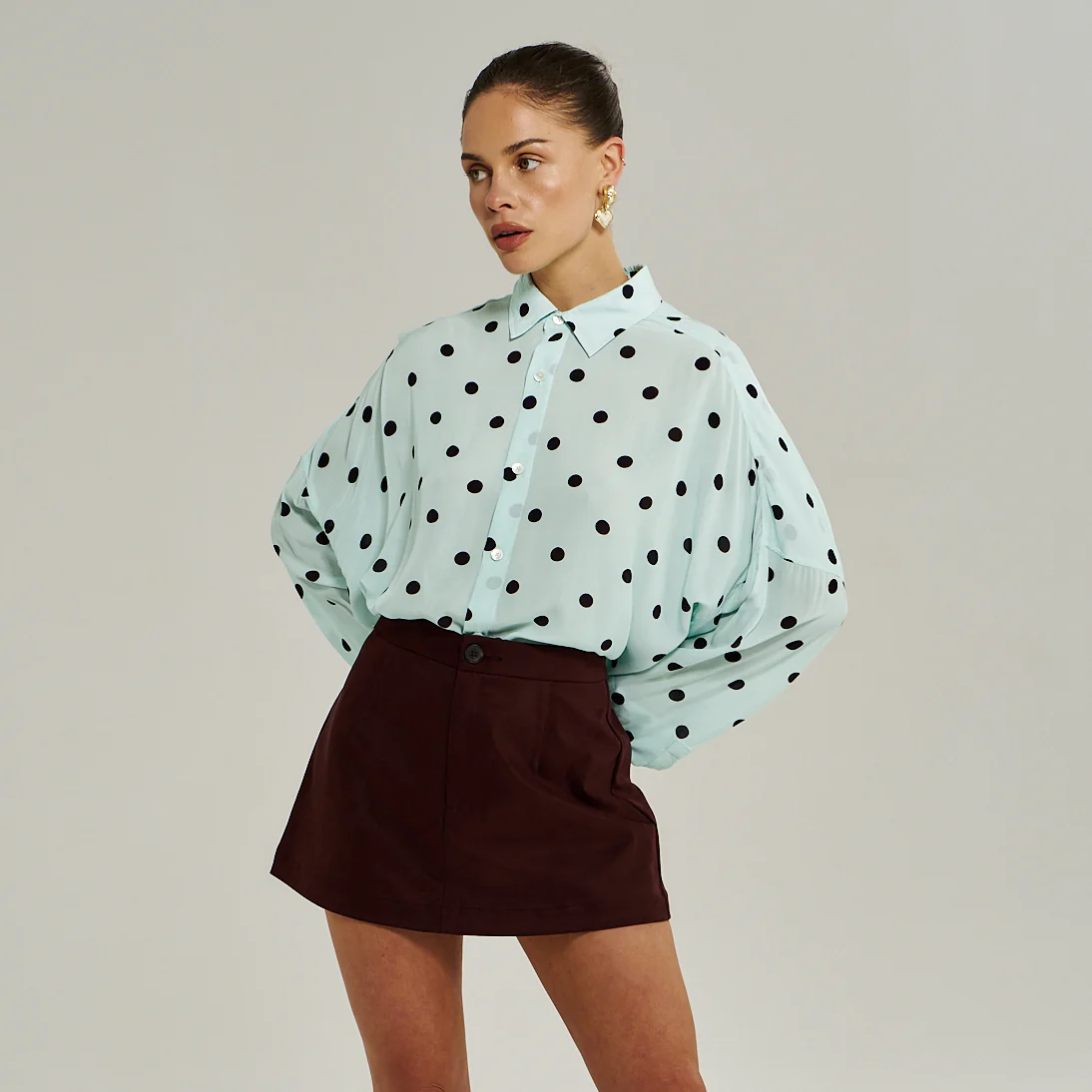 SUMMI SUMMI Womens Dotti Long Sleeve Shirt in Pinot Drops - Image 3