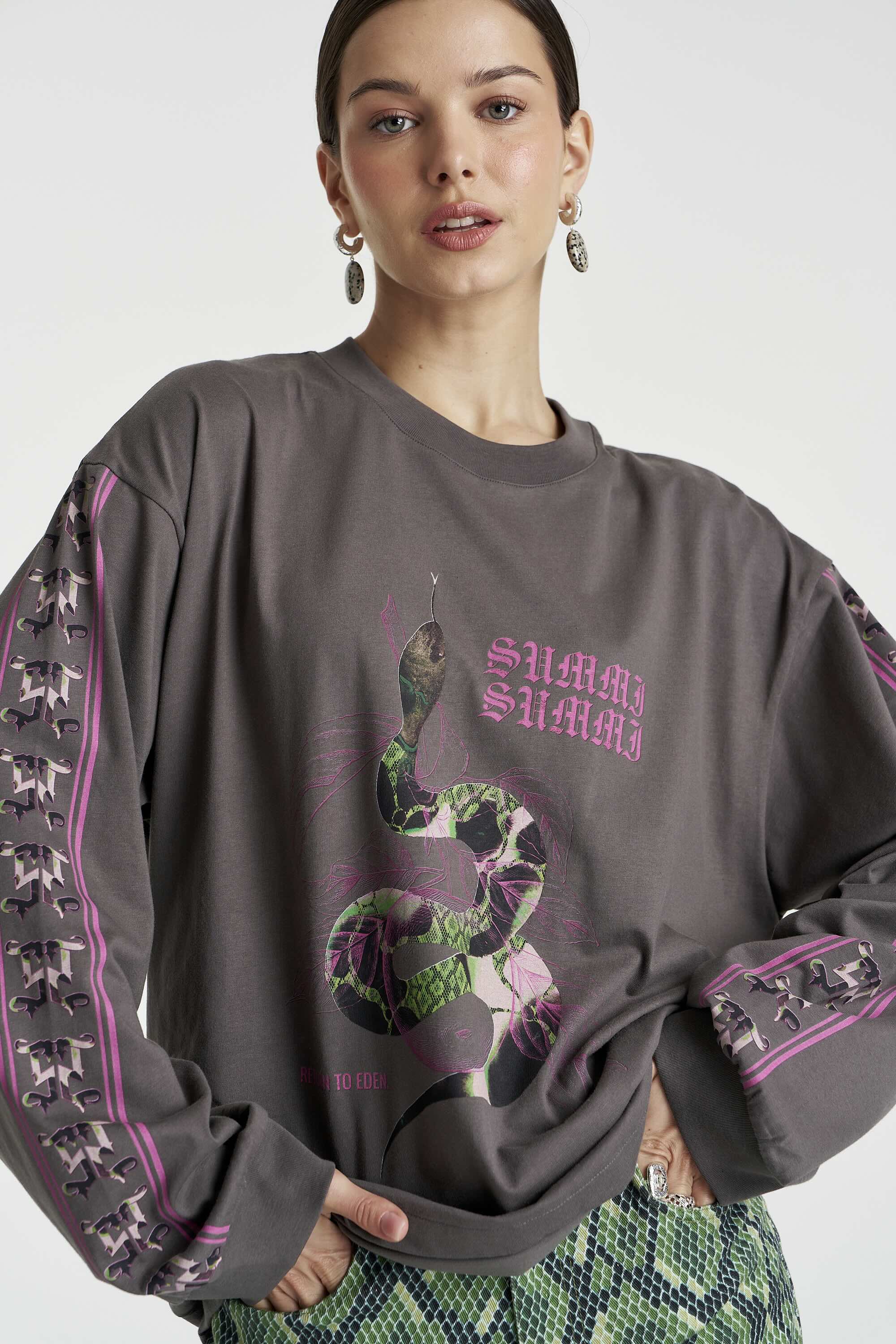 SUMMI SUMMI Womens Eden Long Sleeve Tee in Shadow - Image 3