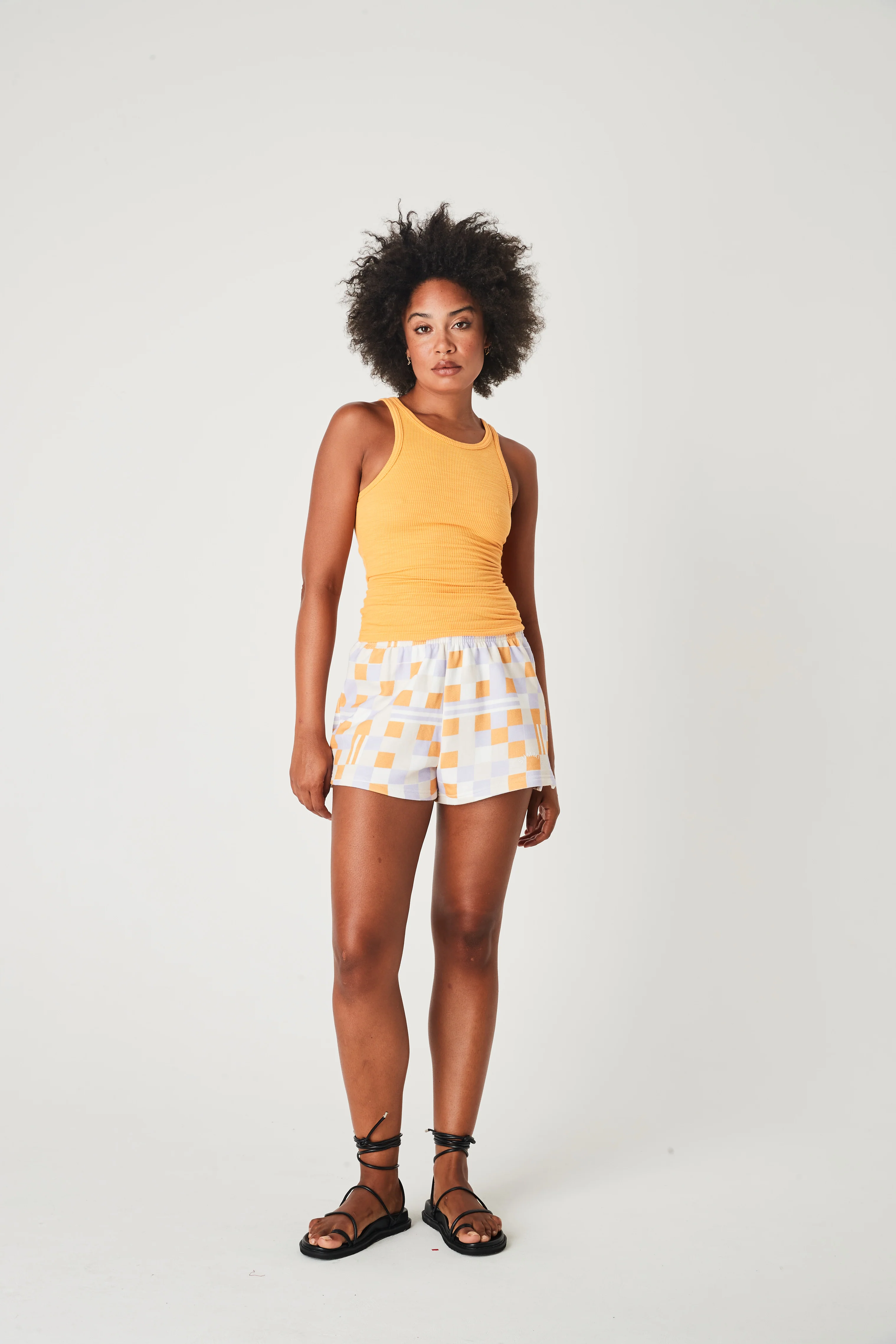 SUMMI SUMMI Womens French Terry Shorts Mango Check Mate - Image 5