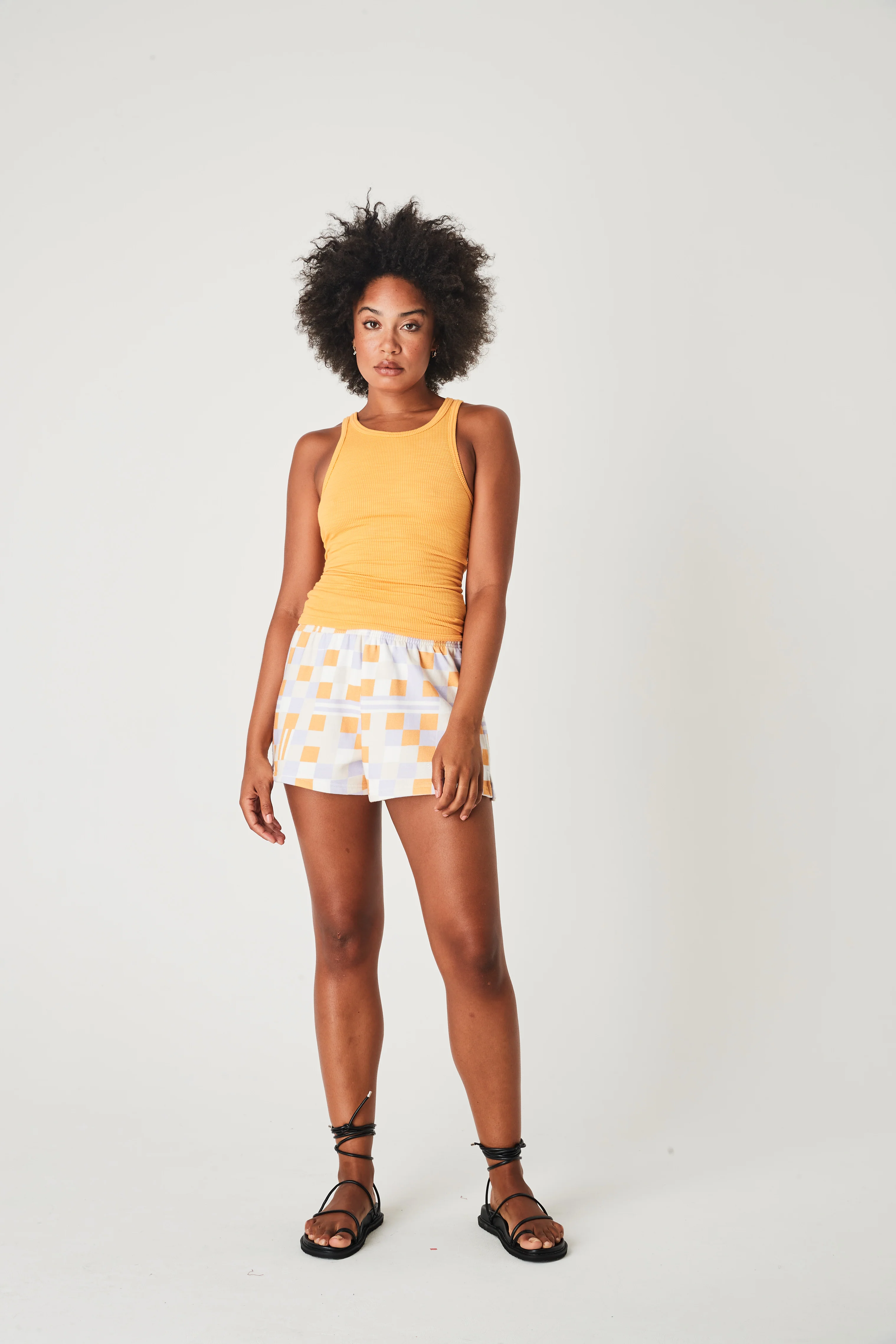 SUMMI SUMMI Womens French Terry Shorts Mango Check Mate - Image 6