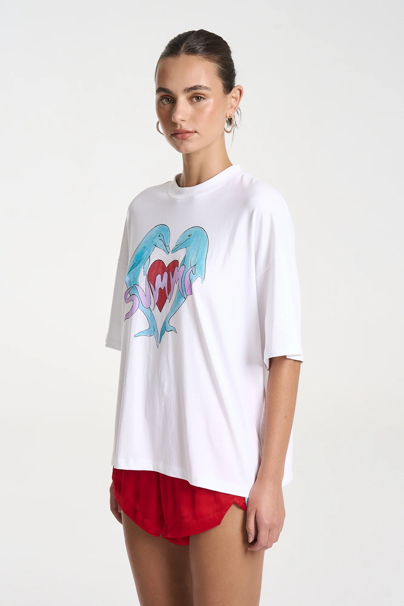 SUMMI SUMMI Womens I Heart Dolphins Tee in White - Image 2