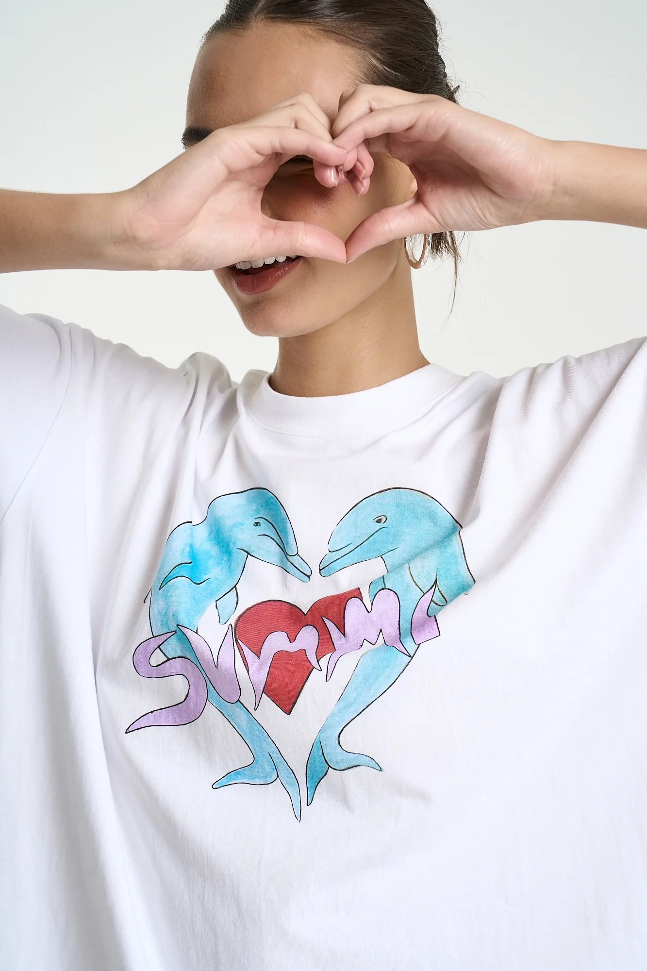 SUMMI SUMMI Womens I Heart Dolphins Tee in White - Image 3