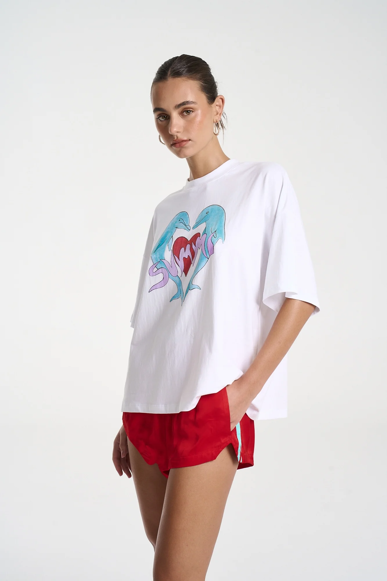 SUMMI SUMMI Womens I Heart Dolphins Tee in White - Image 4