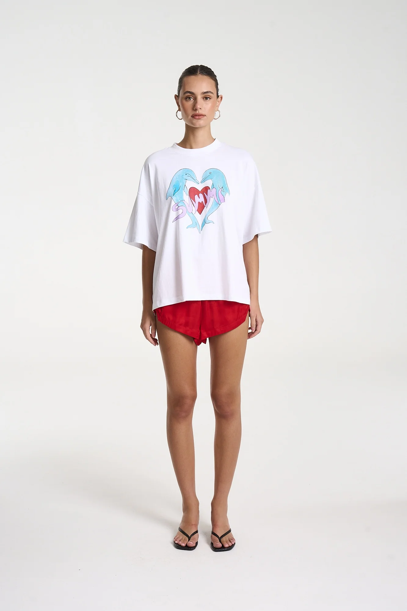 SUMMI SUMMI Womens I Heart Dolphins Tee in White - Image 6