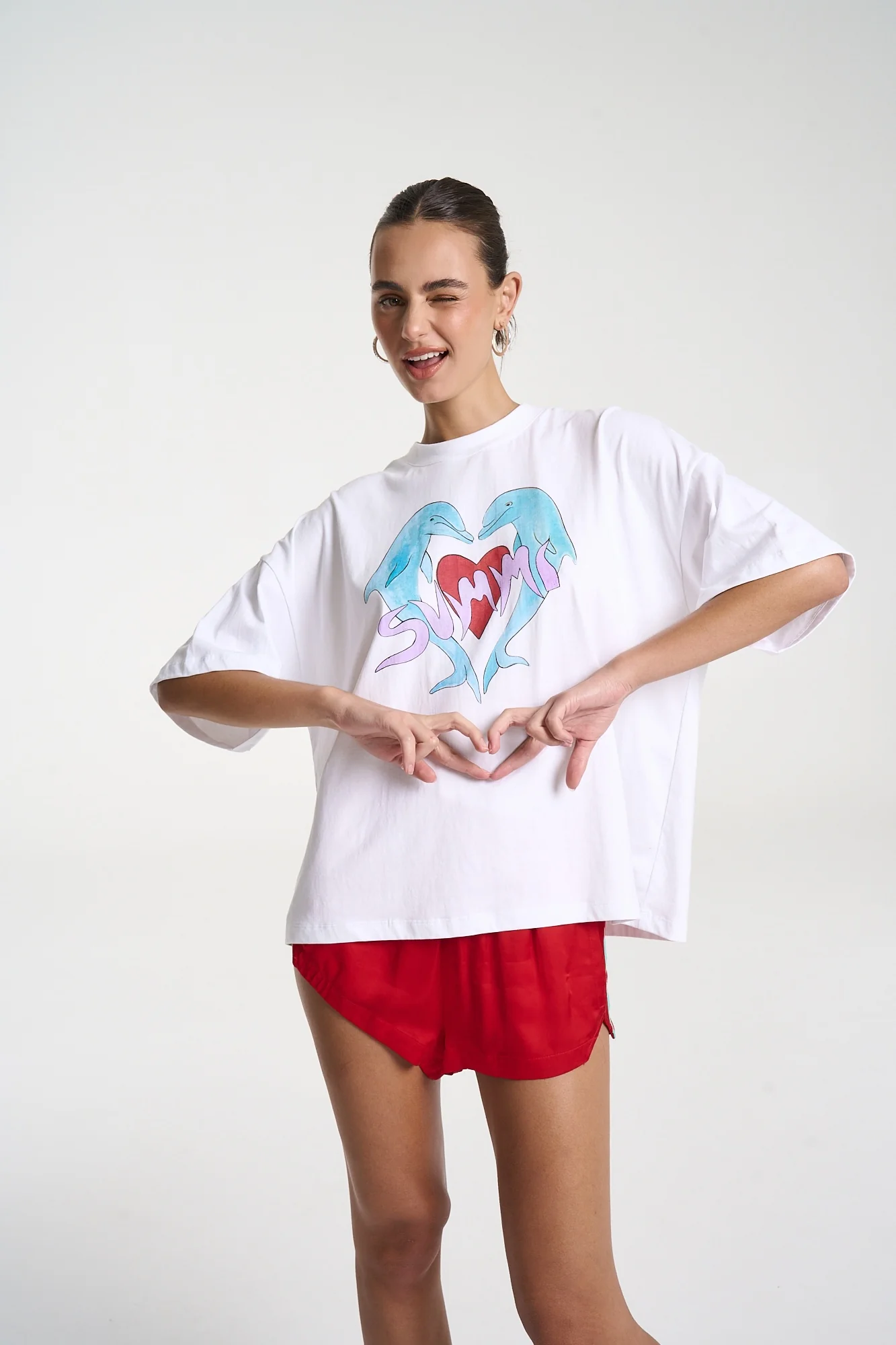 SUMMI SUMMI Womens I Heart Dolphins Tee in White - Image 7
