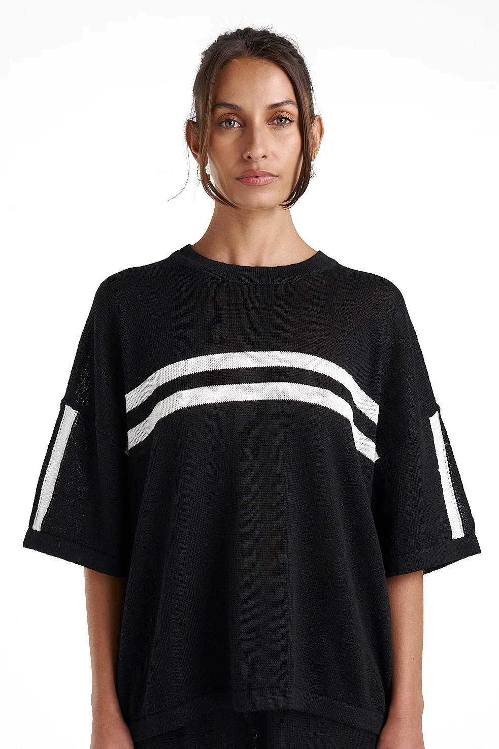 SUMMI SUMMI Womens Knit LinenTee - Black w Cream Stripe