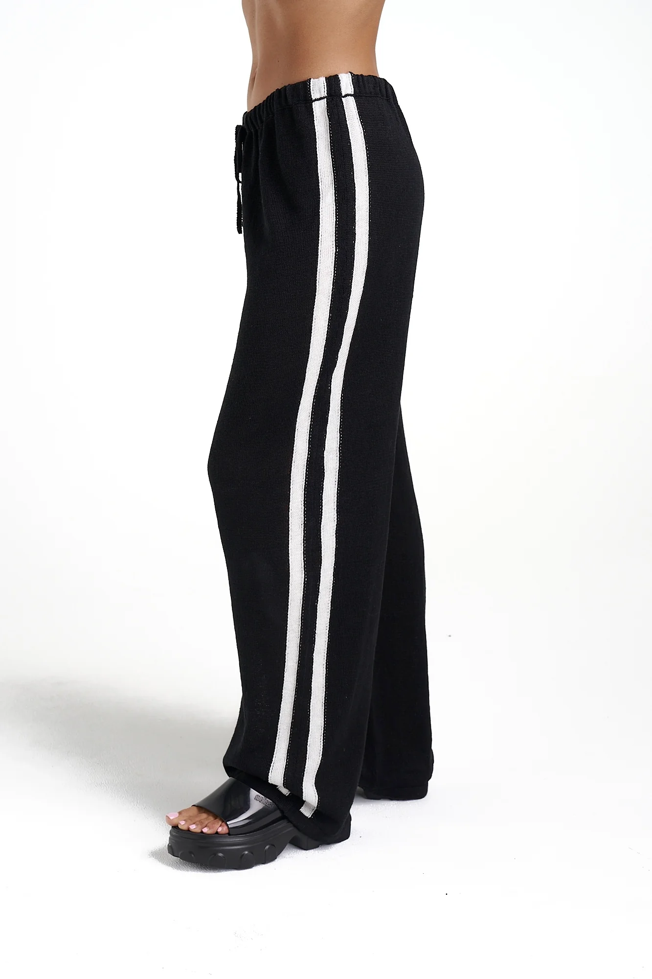 SUMMI SUMMI Womens Knit Pants - Black w Cream Stripe - Image 3