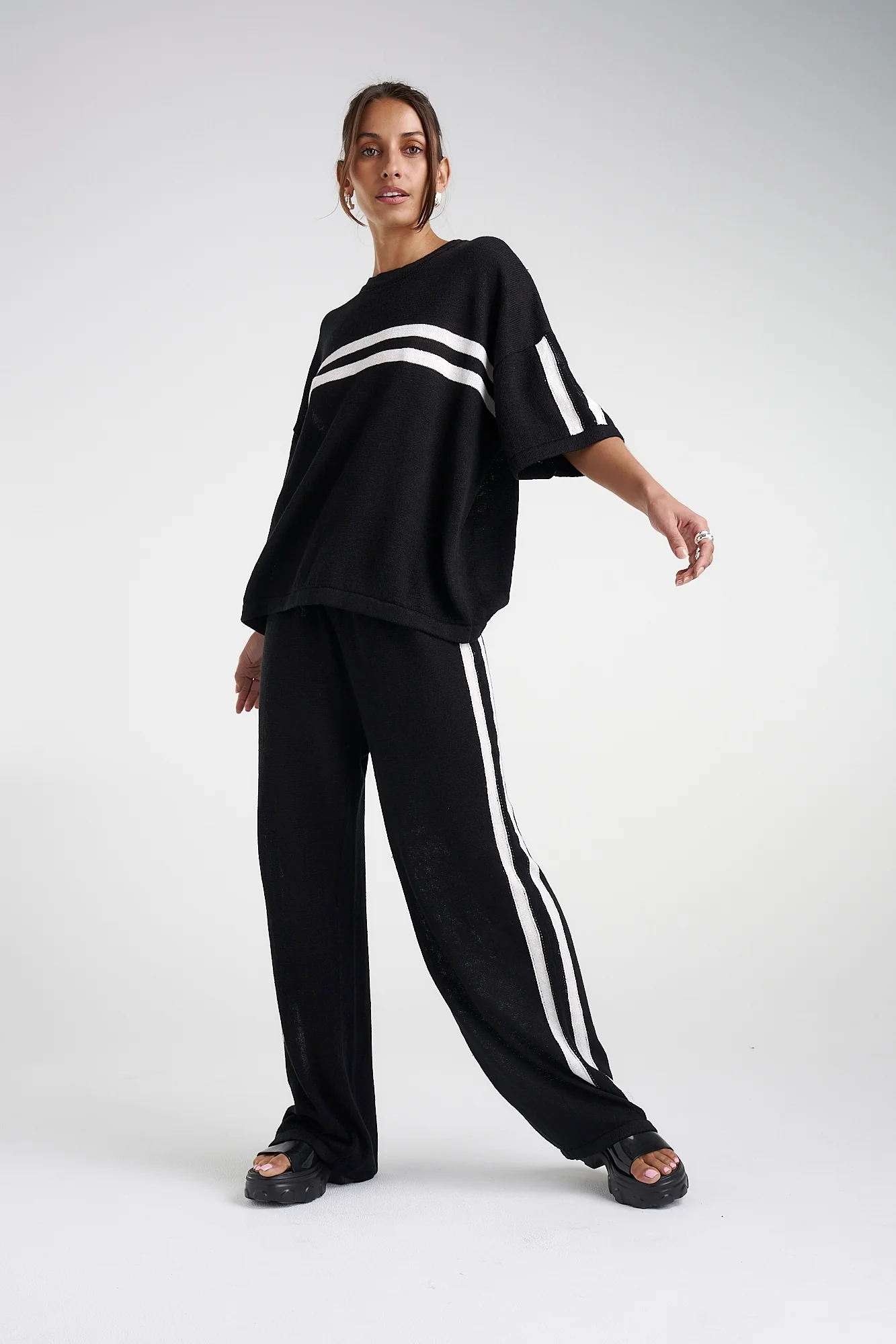 SUMMI SUMMI Womens Knit Pants - Black w Cream Stripe - Image 5