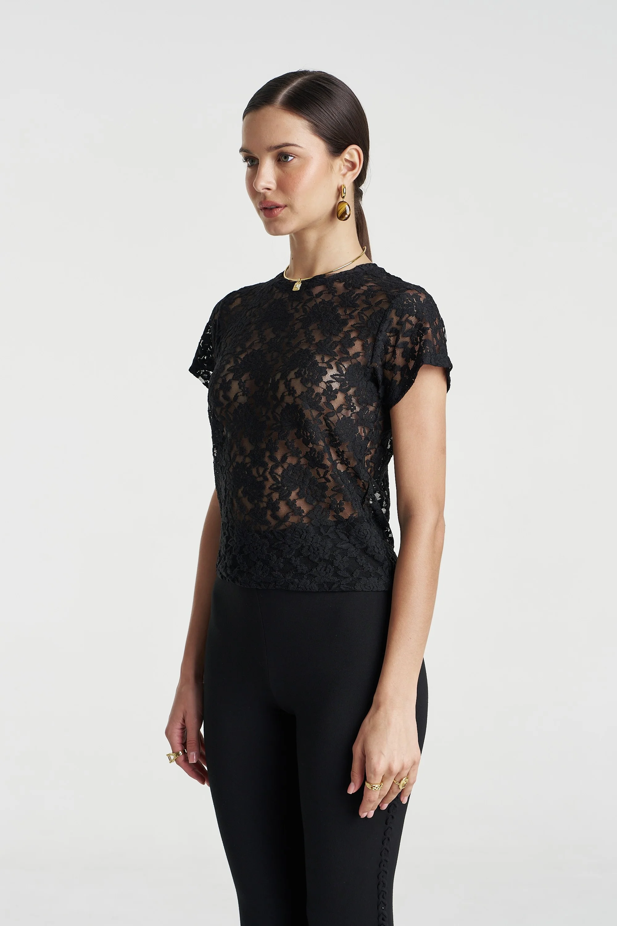 SUMMI SUMMI Womens Lace Baby Doll Tee in Black - Image 9