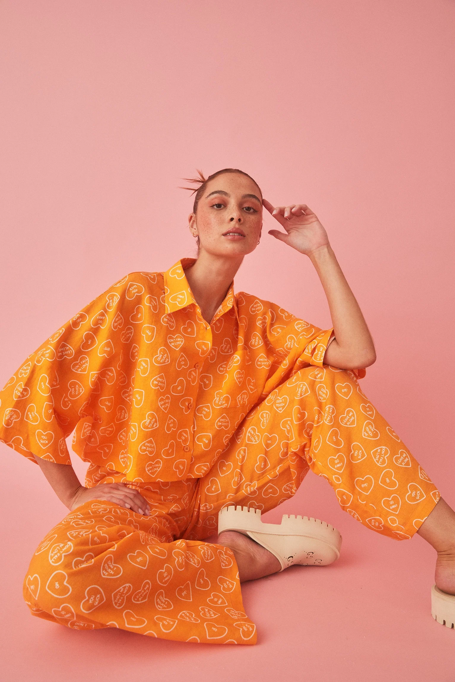 SUMMI SUMMI Womens Linen Cropped Shirt Orange - Image 6