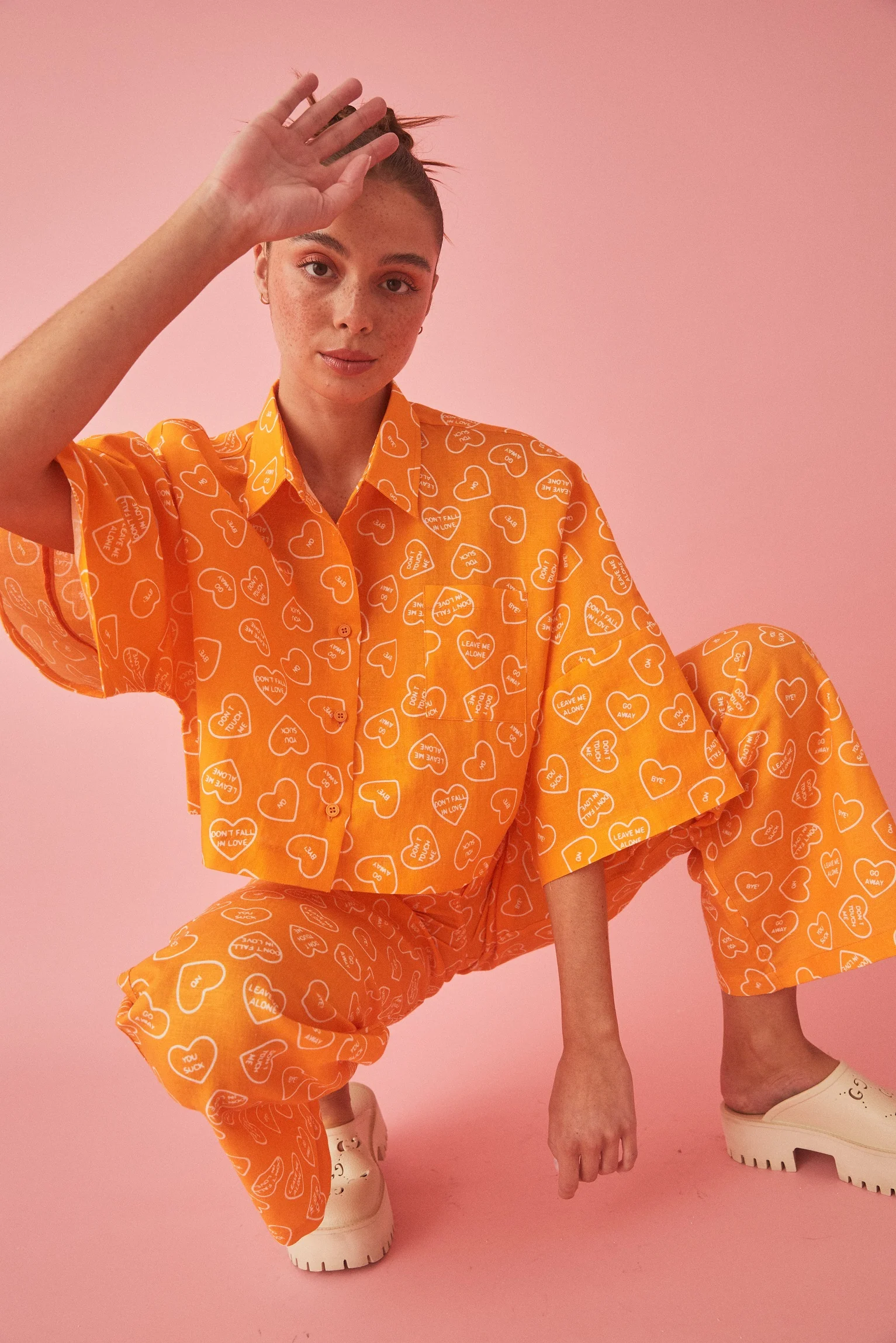 SUMMI SUMMI Womens Linen Cropped Shirt Orange - Image 7