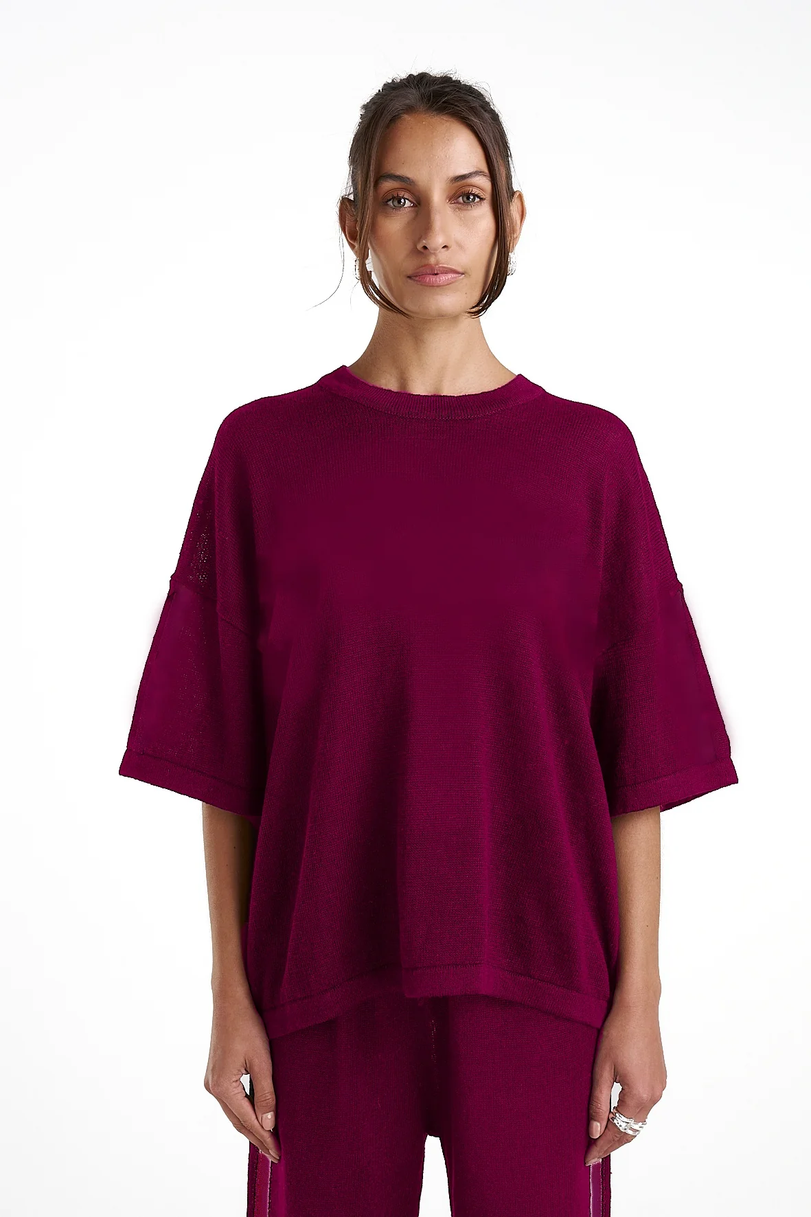 SUMMI SUMMI Womens Linen Knit Tee - Plum
