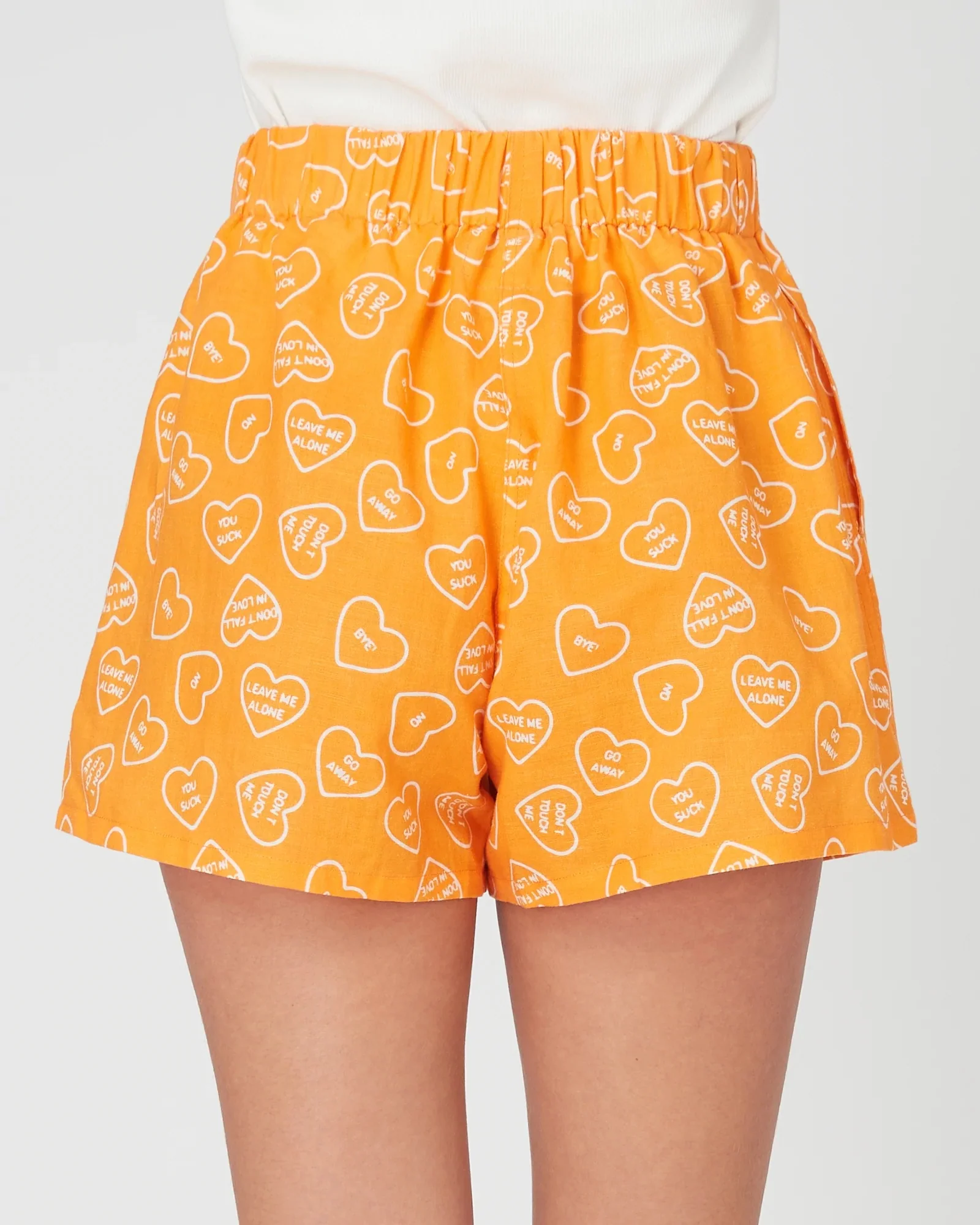 SUMMI SUMMI Womens Linen Shorts Orange Dumb Love Print - Image 3