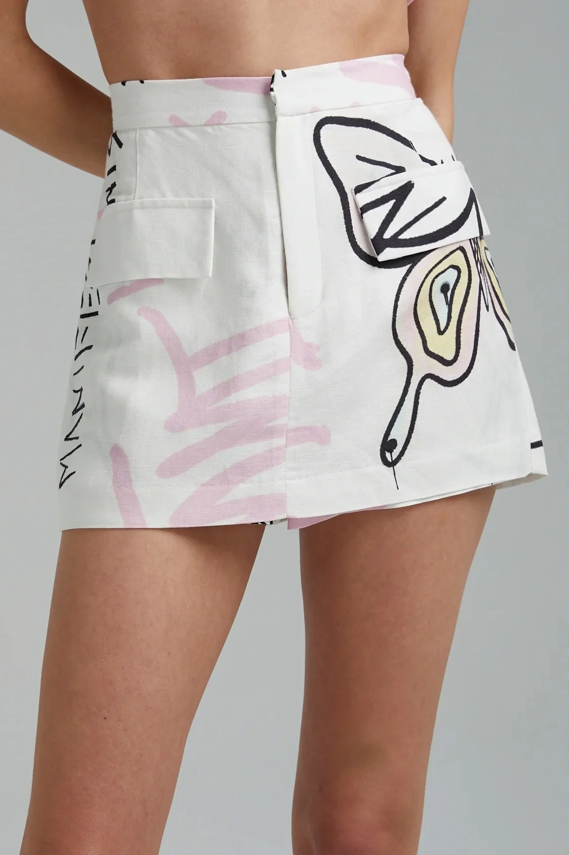 SUMMI SUMMI Womens Linen Skort - Graffiti Butterfly White
