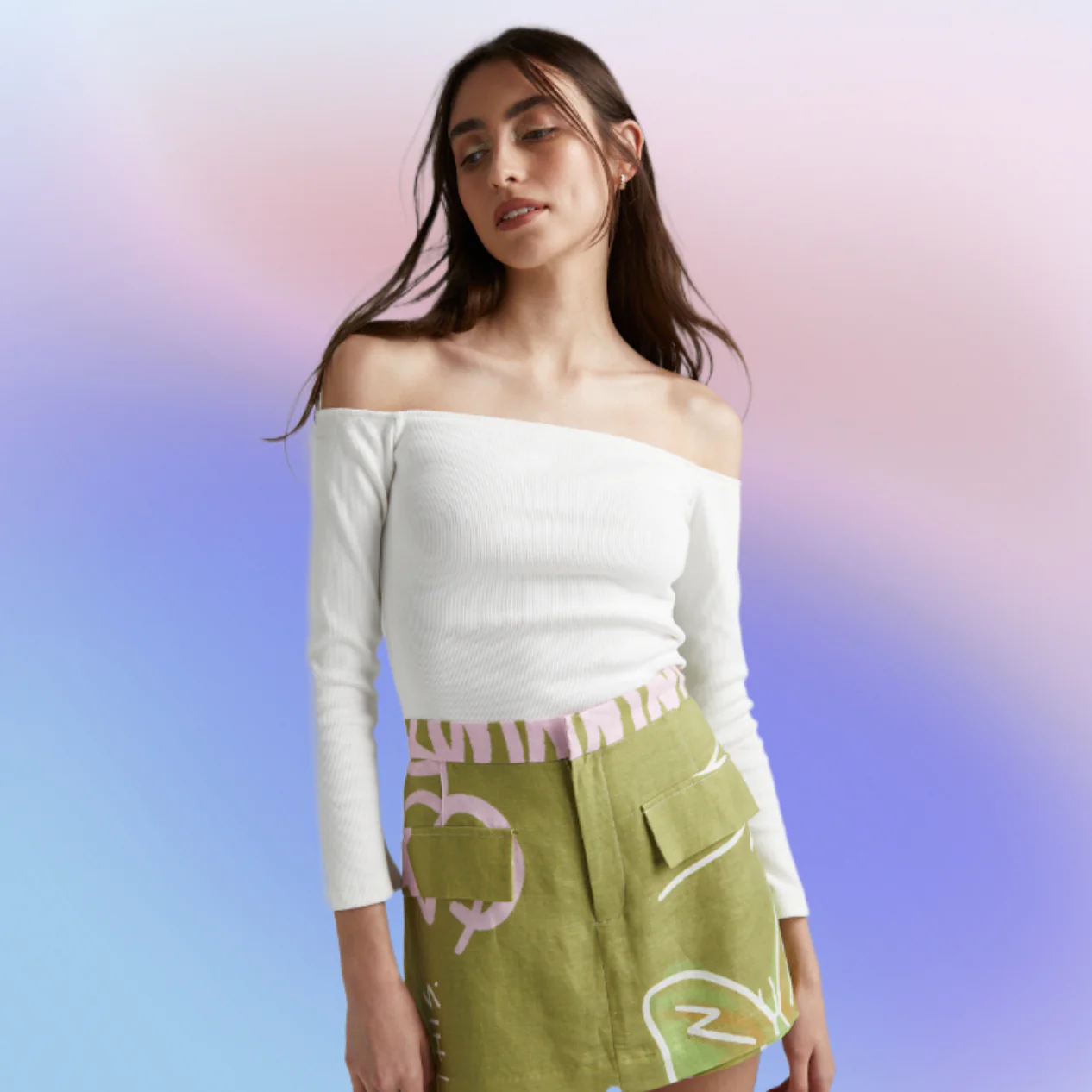 SUMMI SUMMI Womens Long Sleeve  Off The Shoulder Top - Cloud - Image 11