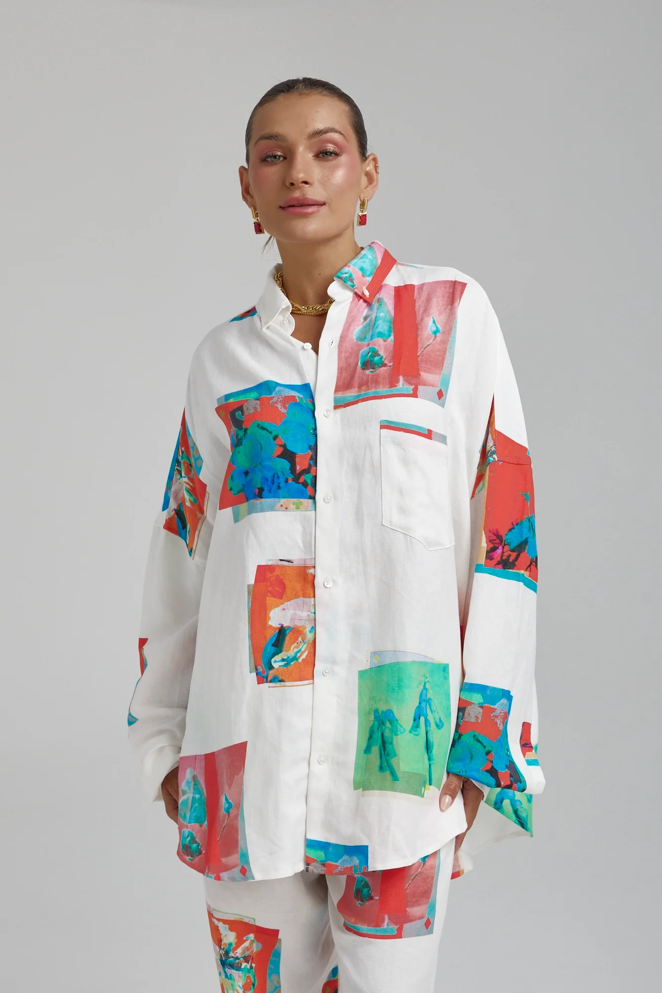 SUMMI SUMMI Womens Long Sleeve Oversize Linen Shirt - Montage White - Image 16