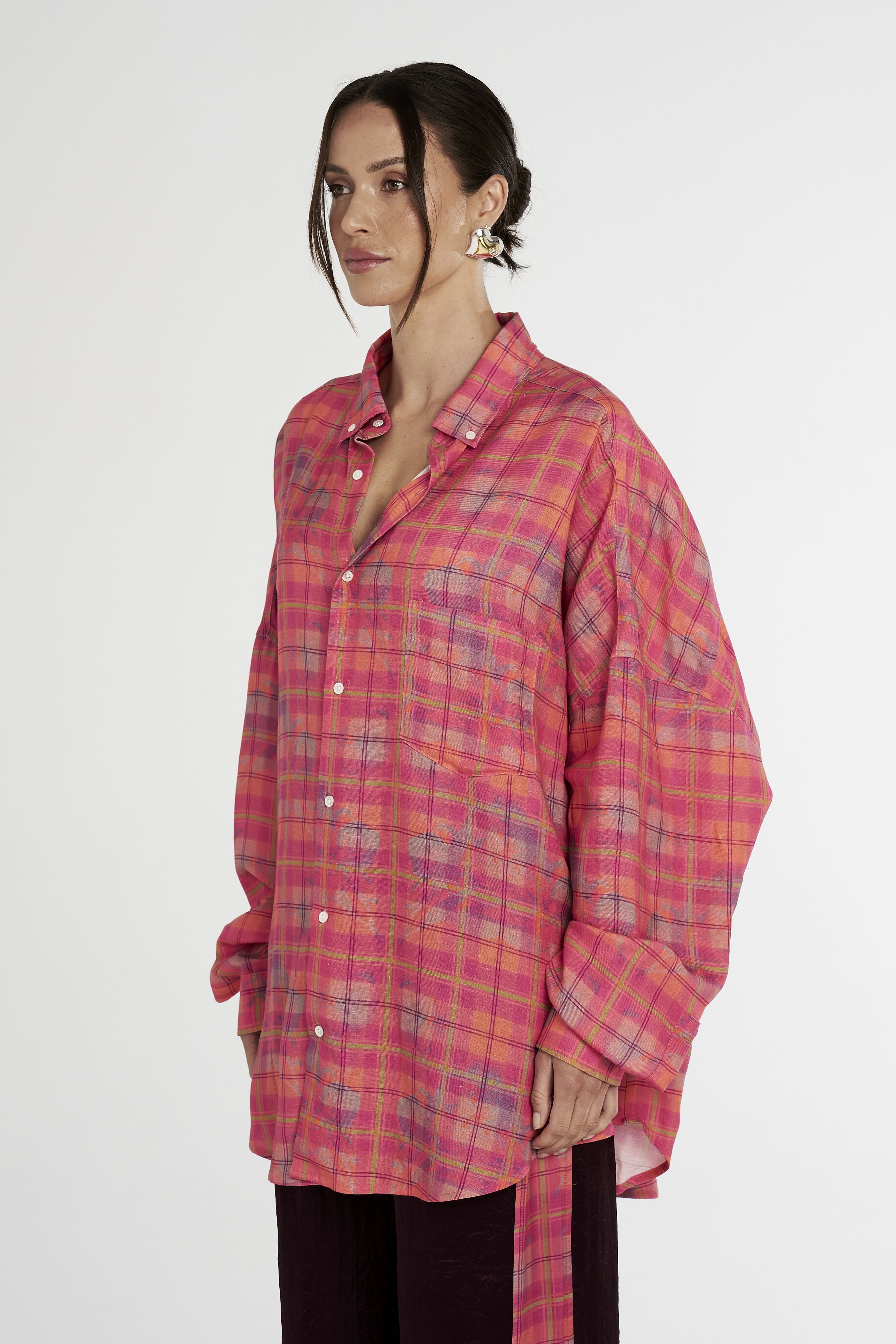 SUMMI SUMMI Womens Long Sleeve Oversized Shirt - Neon Plaid - Image 2
