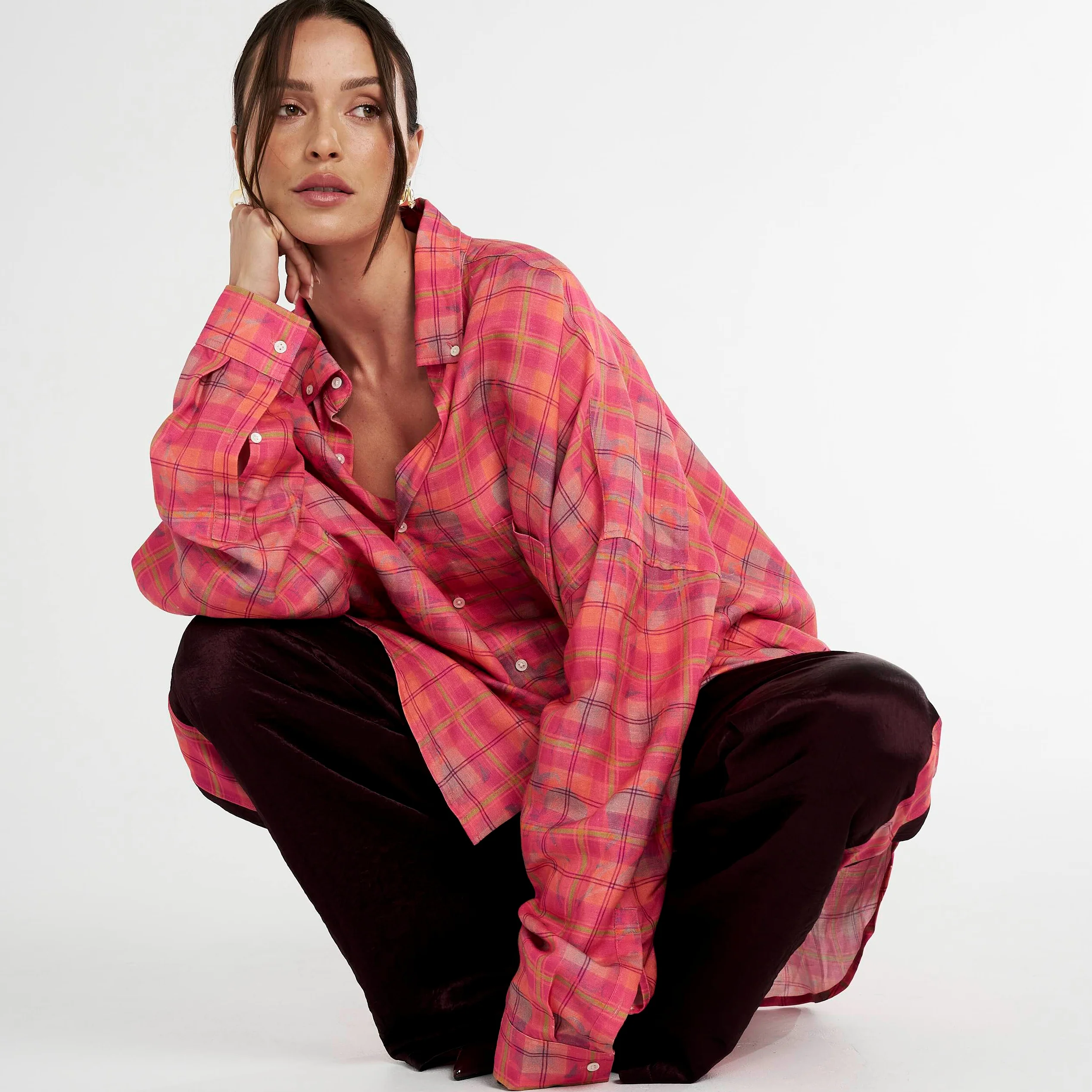 SUMMI SUMMI Womens Neon Plaid Boxer Pant - Plum - Image 4