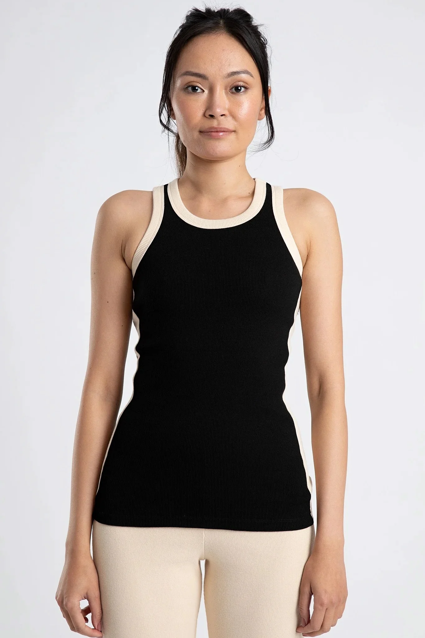 SUMMI SUMMI Womens Racer Tank Black/Cream Stripe