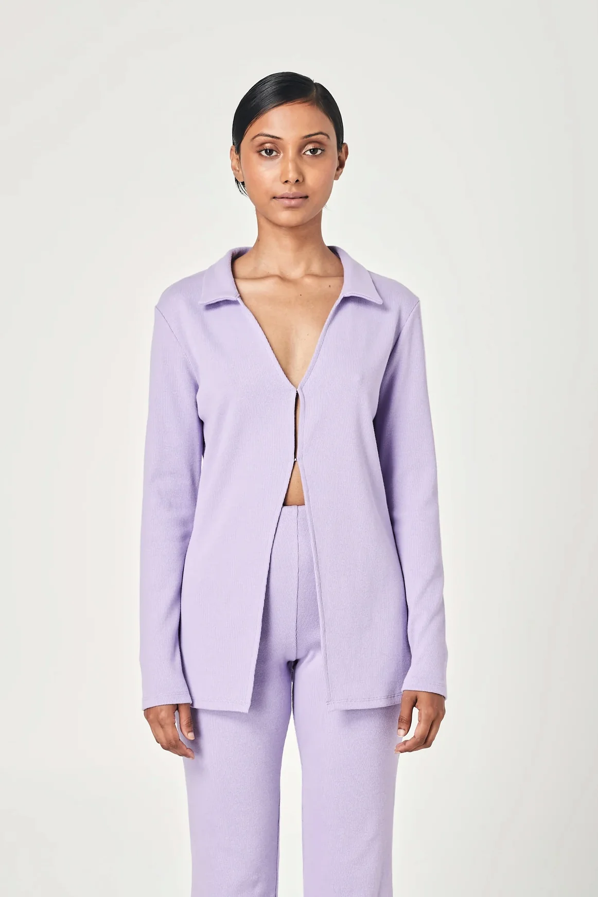 SUMMI SUMMI Womens Ribbed Collared Cardi Lilac