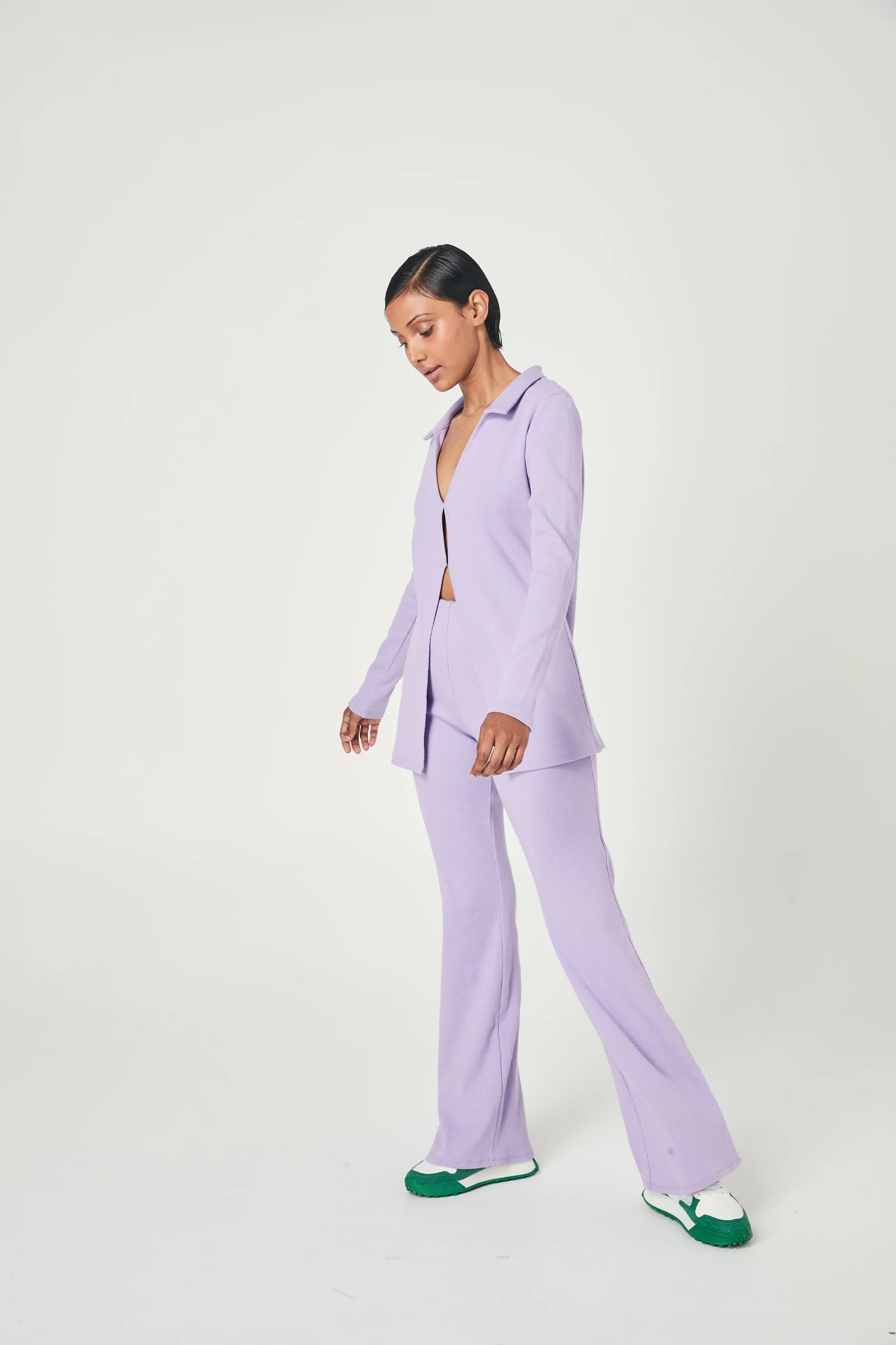 SUMMI SUMMI Womens Ribbed Collared Cardi Lilac - Image 2