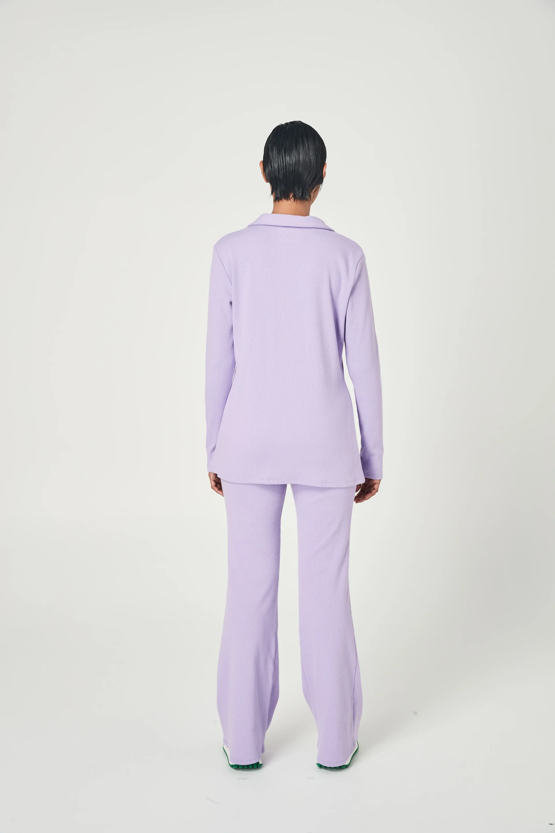 SUMMI SUMMI Womens Ribbed Collared Cardi Lilac - Image 3